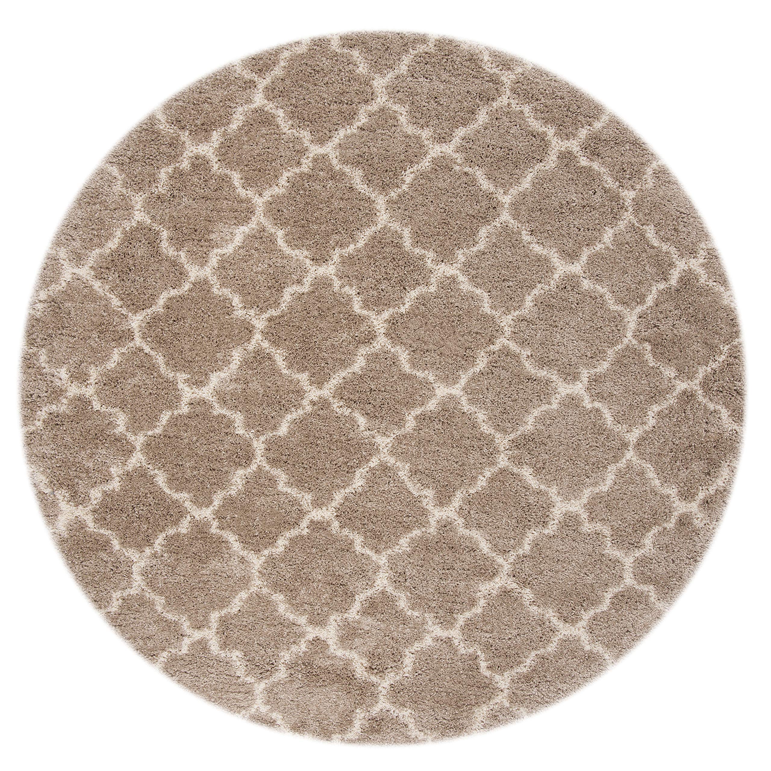 Safavieh Hudson Shag Collection 8 Round Beige/Ivory SGH282S Moroccan Trellis Non-Shedding Living Room Bedroom 2-inch Thick Area