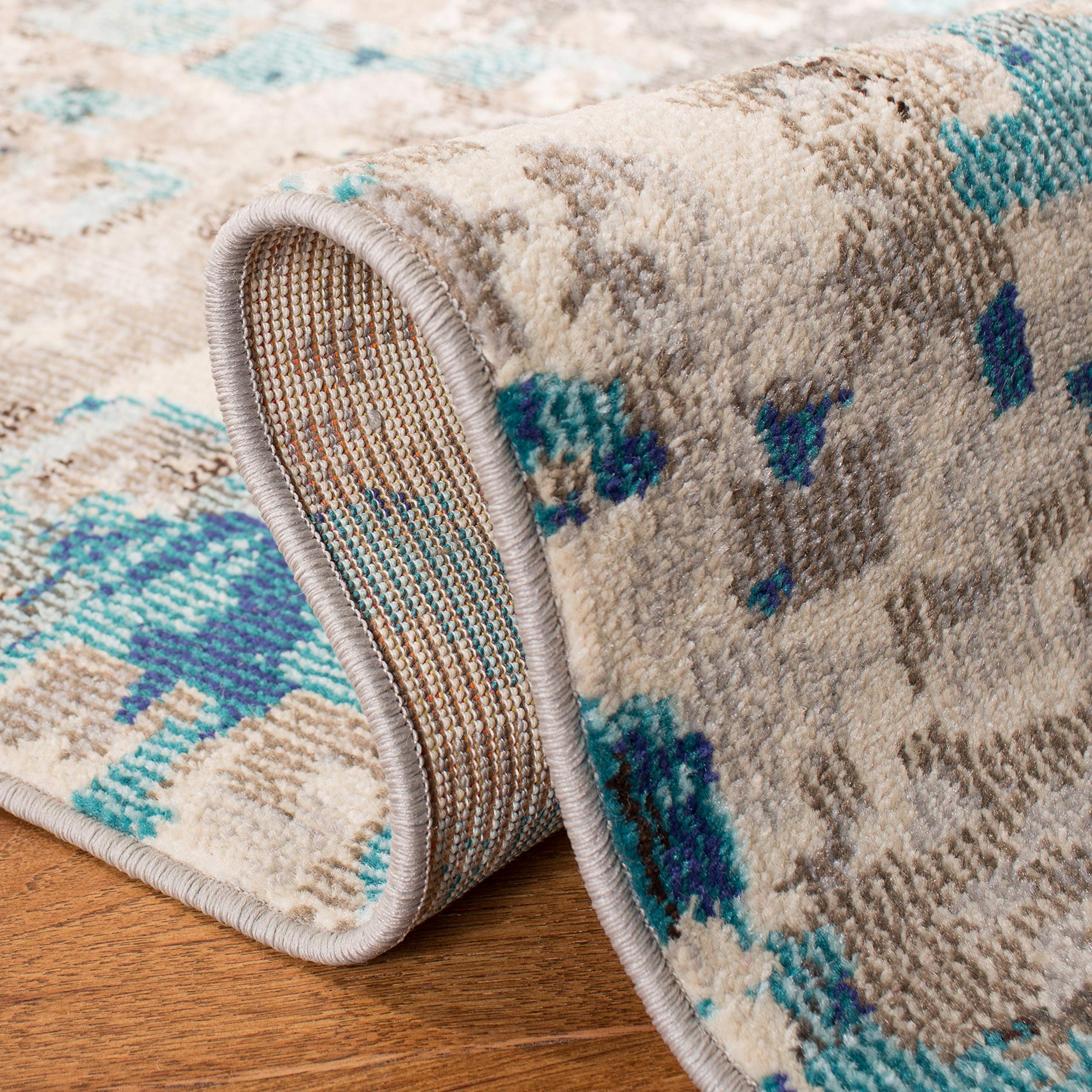 Safavieh Madison Collection 5' Square Grey/Blue Mad425E Boho Abstract Distressed Non-Shedding Living Room Bedroom Area Rug