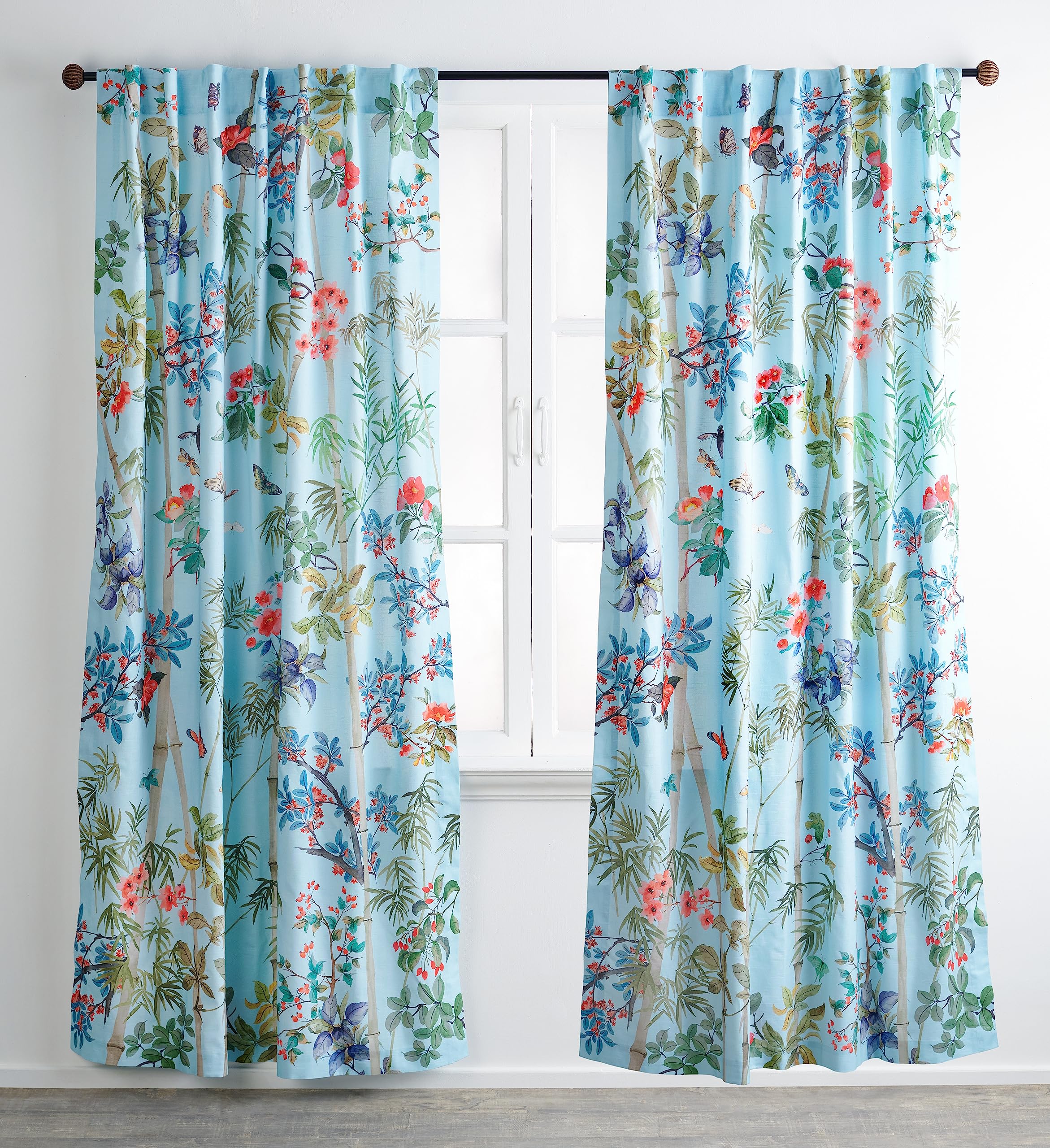 Maison d' Hermine 100% Cotton Curtain Bamboo Pastel Blue Two Panel Curtains for Living Rooms Bedrooms Offices Tailored with a Ro