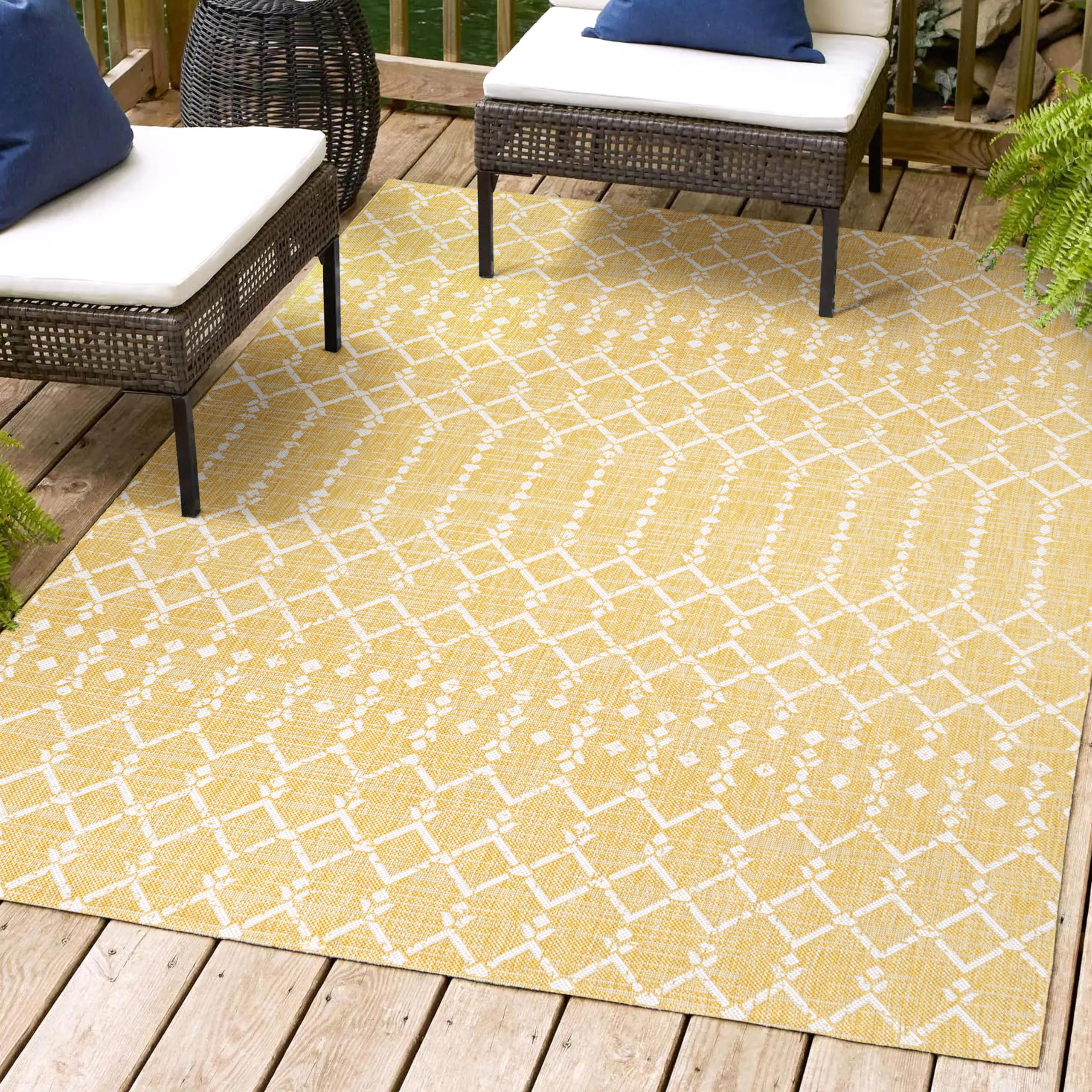 Jonathan Y Smb108G-4 Ourika Moroccan Geometric Textured Weave Indoor Outdoor Area-Rug, Bohemian Coastal Traditional Easy-Cleanin