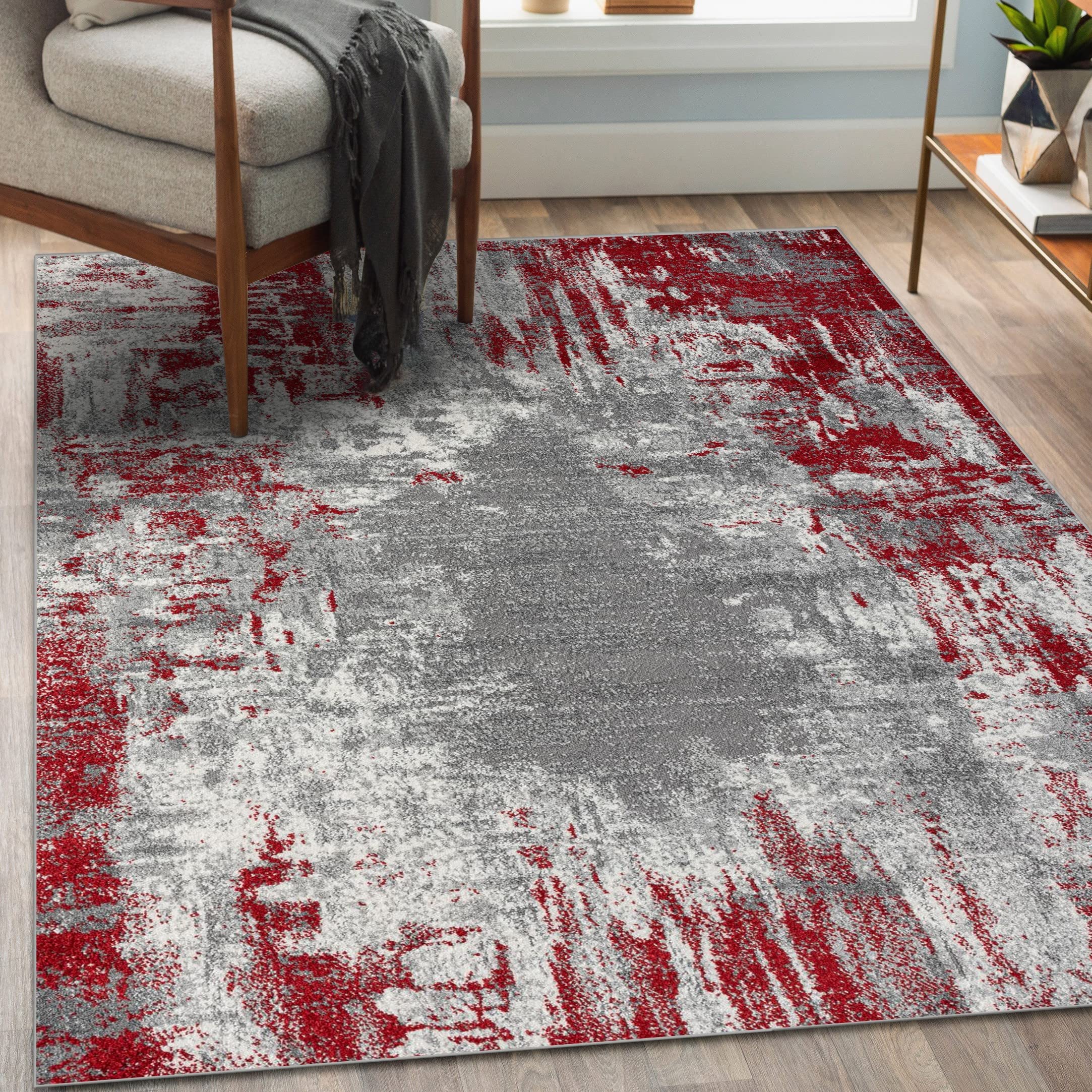 LUXE WEAVERS Euston Collection 7680 Red 2x7 Modern Abstract Area Rug