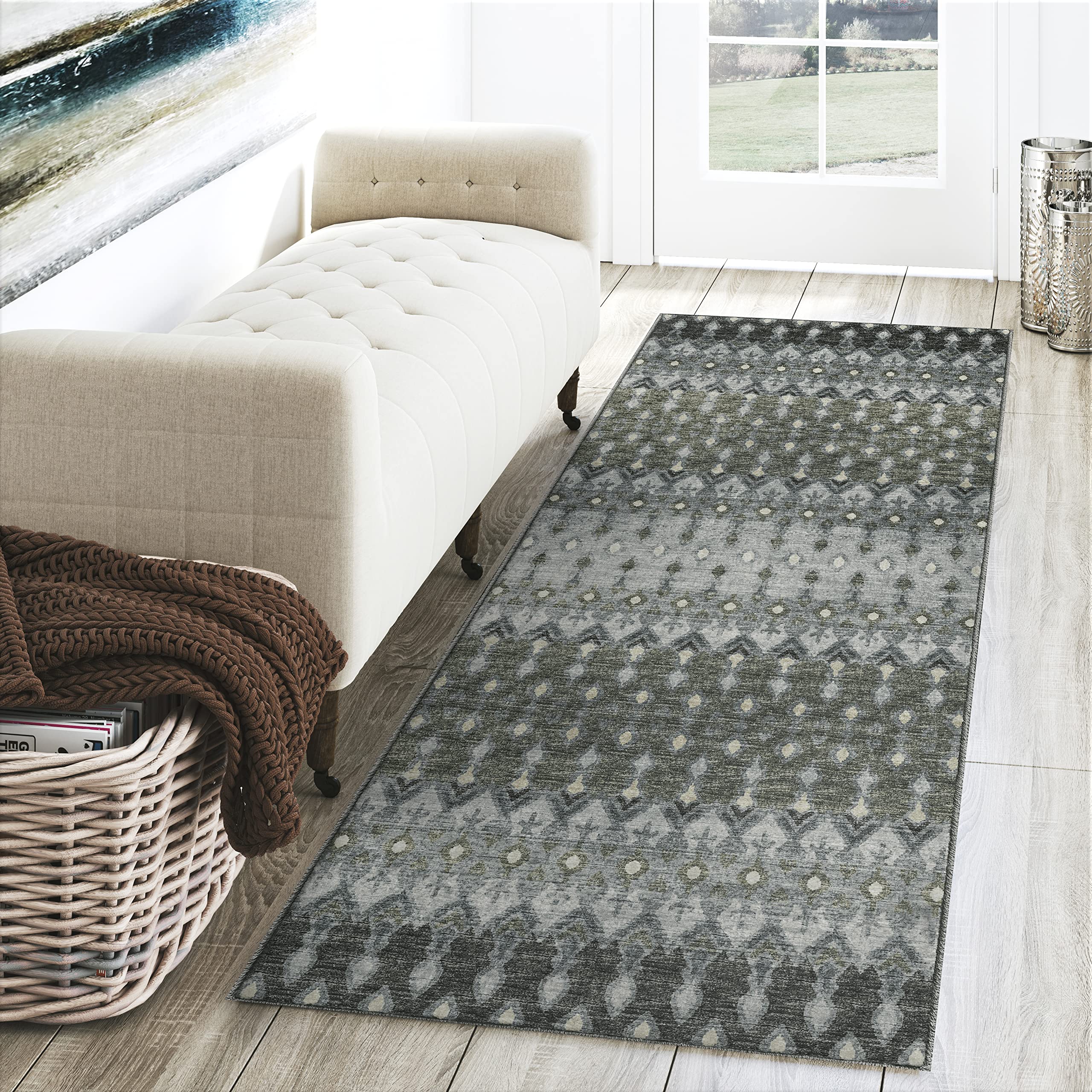 Dalyn Rugs Brisbane Br1 Tribal Trellis Mineral Blue 2'3&quot; X 7'6&quot;