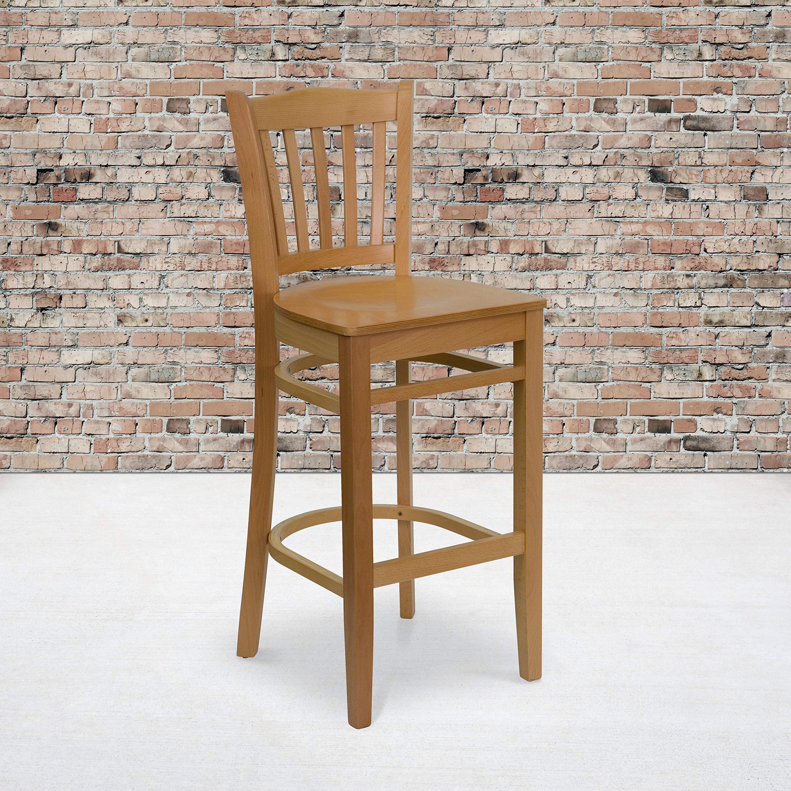 Flash Furniture HERCULES Series Vertical Slat Back Natural Wood Restaurant Barstool
