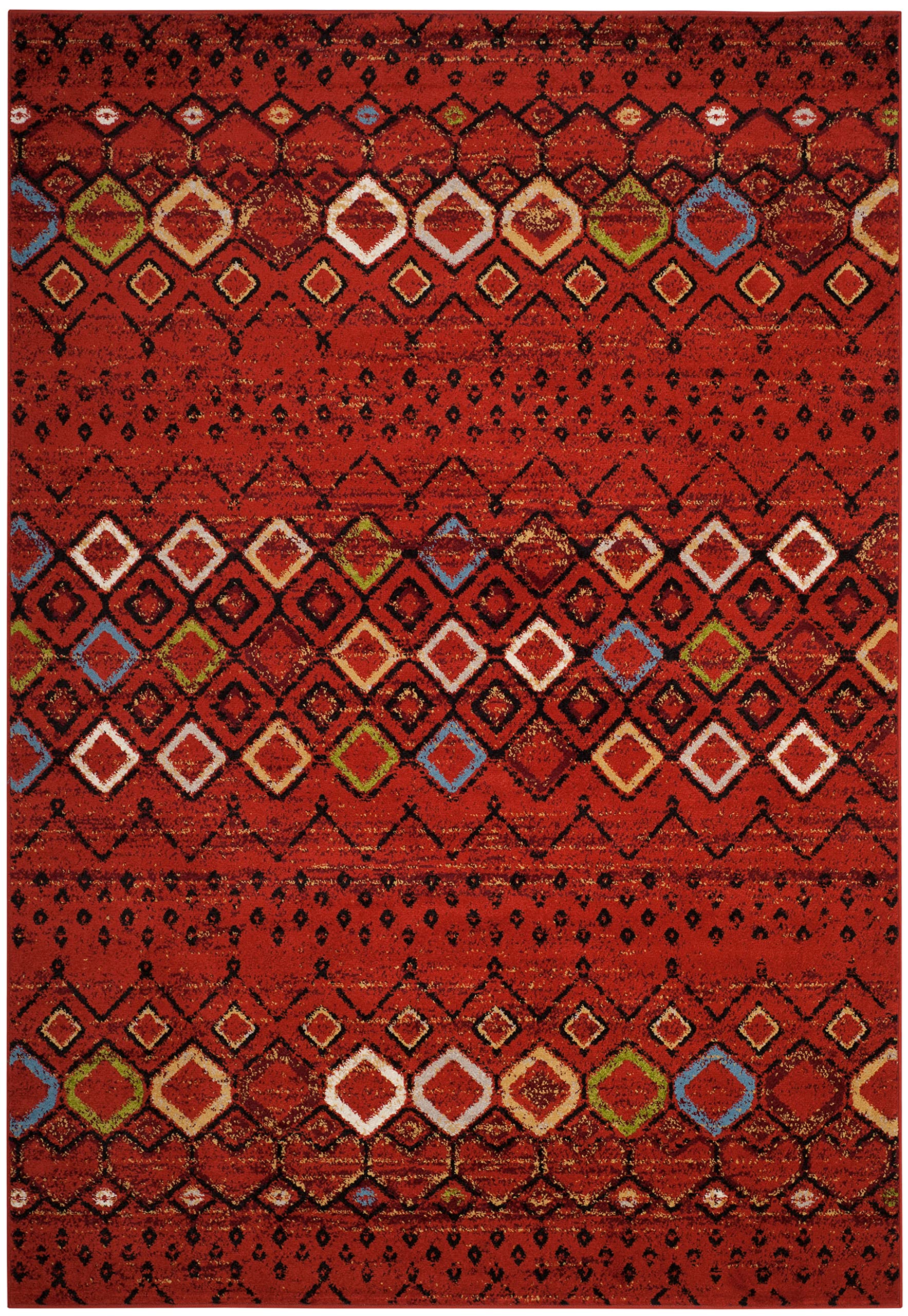 Safavieh Amsterdam Collection Area Rug - 6'7'' X 9'2'', Terracotta & Multi, Moroccan Boho Design, Non-Shedding & Easy Care, Idea