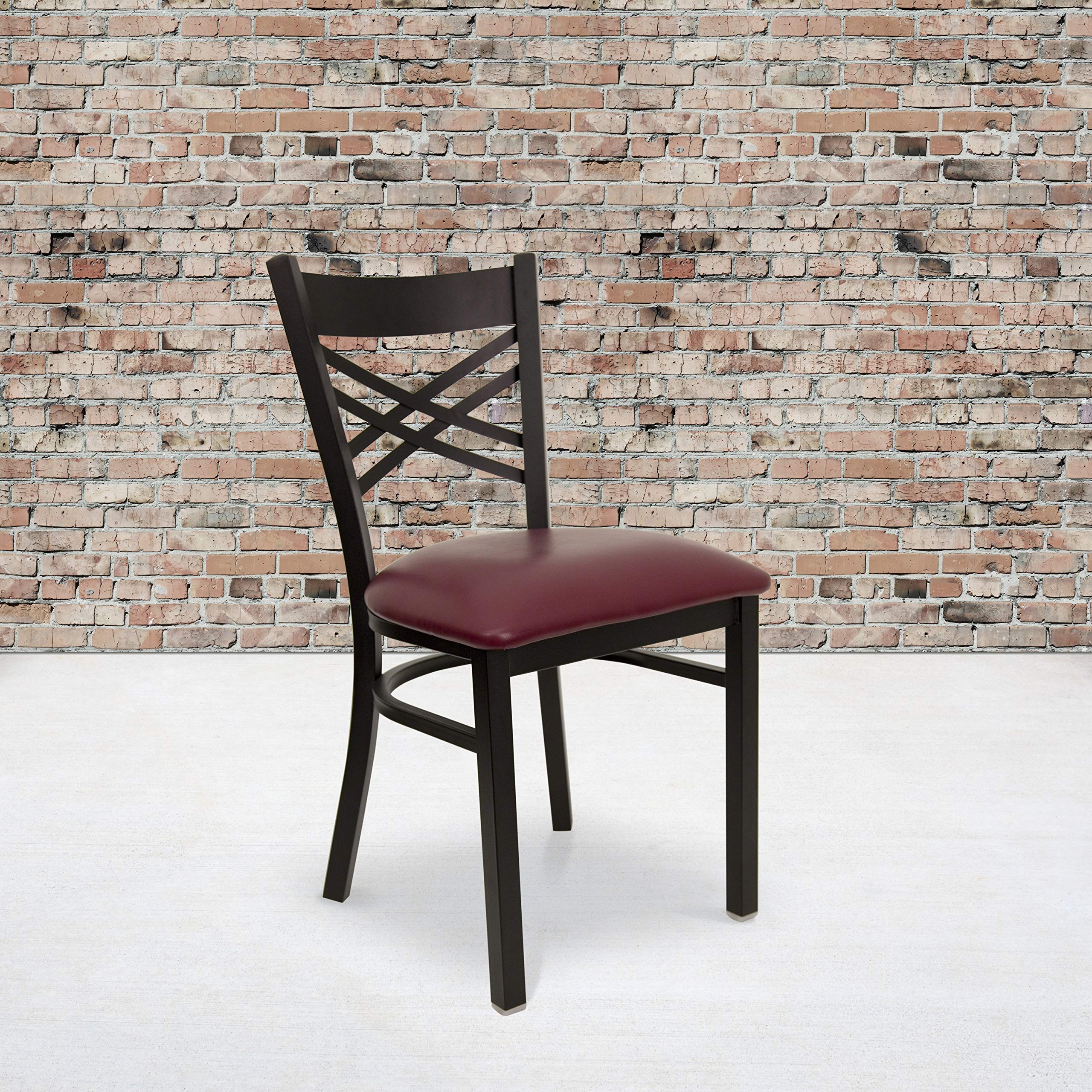 Flash Furniture 2 Pack HERCULES Series Black X Back Metal Restaurant Chair - Burgundy Vinyl Seat