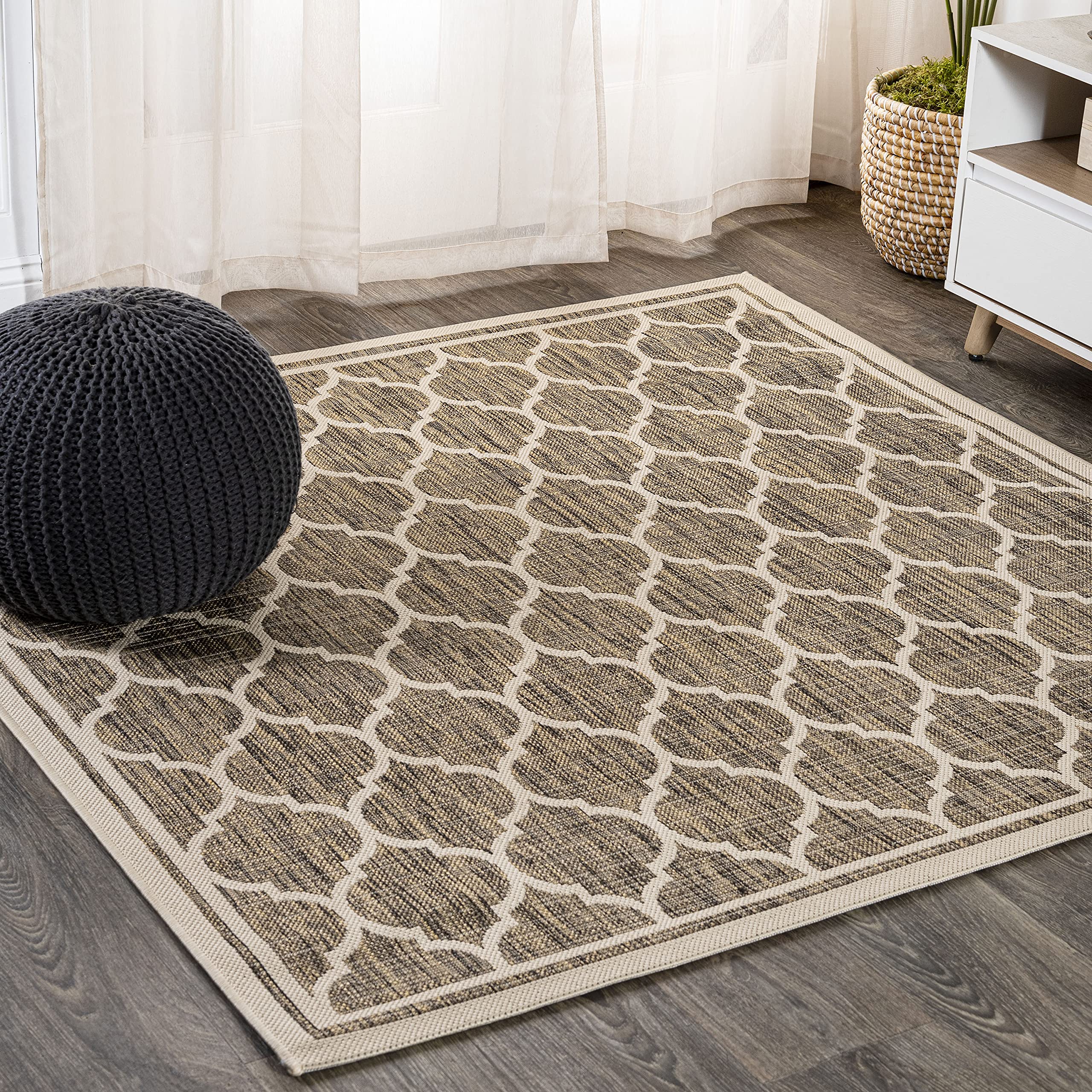JONATHAN Y SMB109A-8SQ Trebol Moroccan Trellis Textured Weave Indoor/Outdoor Area Rug, Modern, Bohemian, Contemporary for Bedroo