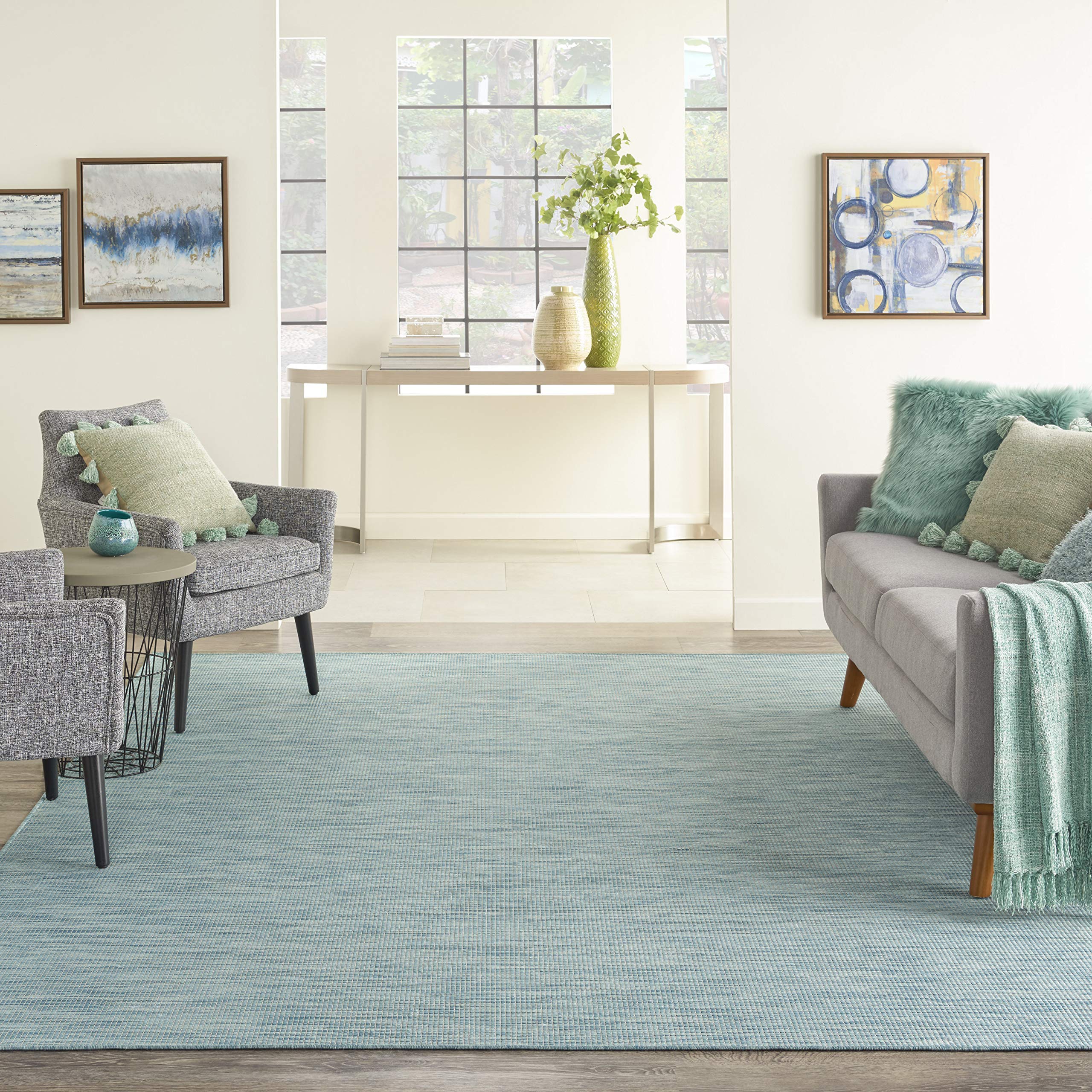 Nourison Positano Indoor-Outdoor Aqua 6' X 9' Area Rug, Easy Cleaning, Non Shedding, Bed Room, Living Room, Dining Room, Backyar