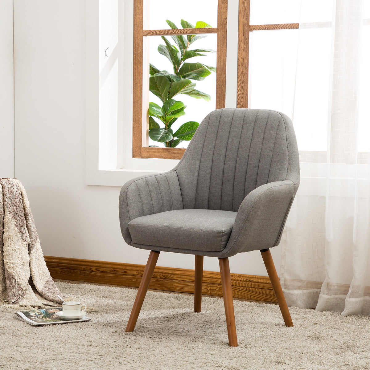 Roundhill Furniture Tuchico contemporary Fabric Accent chair,Arm Rest, gray