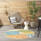Nourison Aloha Indoor/Outdoor Floral Turquoise Multicolor 5'3' X Round Area Rug, (5' Round)
