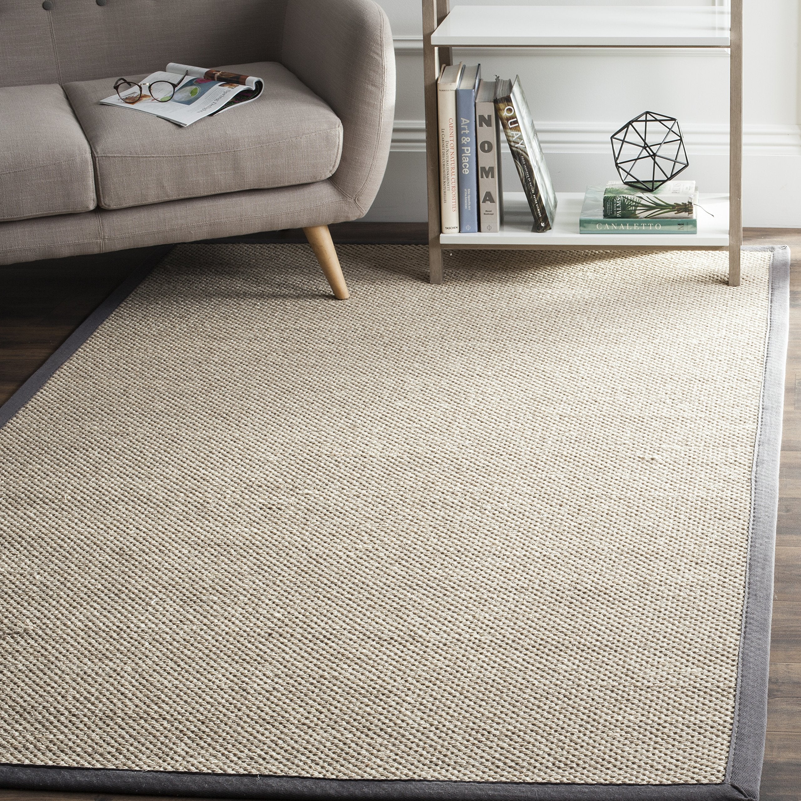 SAFAVIEH Natural Fiber Collection Accent Rug - 4 x 6, Marble & Dark Grey, Border Sisal Design, Easy Care, Ideal for High Traff