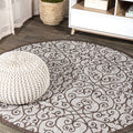 Jonathan Y Smb107C-8R Madrid Vintage Filigree Textured Weave Taupe/Espresso 8' Round Indoor/Outdoor Area Rug, Pet Friendly, Non-