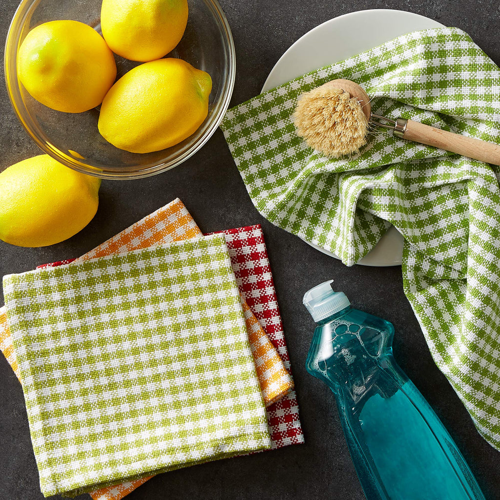 Dii Heavy Duty Kitchen Towels Collection Long Lasting Quality, Cotton Dish Cloth Set, 13X13'', Pea Patch Gingham Check, 4 Piece