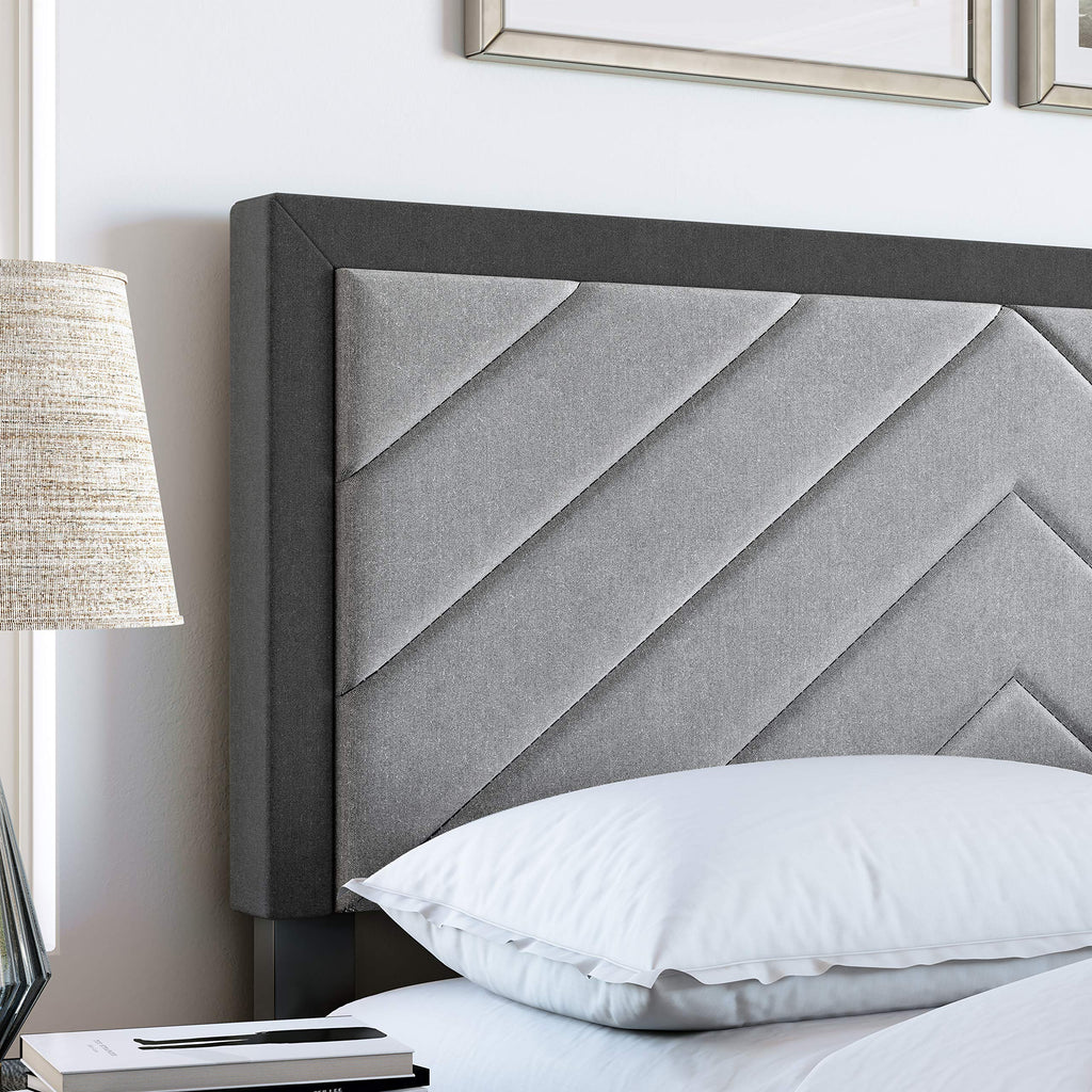 Boyd Sleep Barcelona Upholstered Platform Bed with Headboard and Durable Mattress Foundation with Strong 14 Wood Slat Supports, No BoxSpring Required: King, Black/Gray