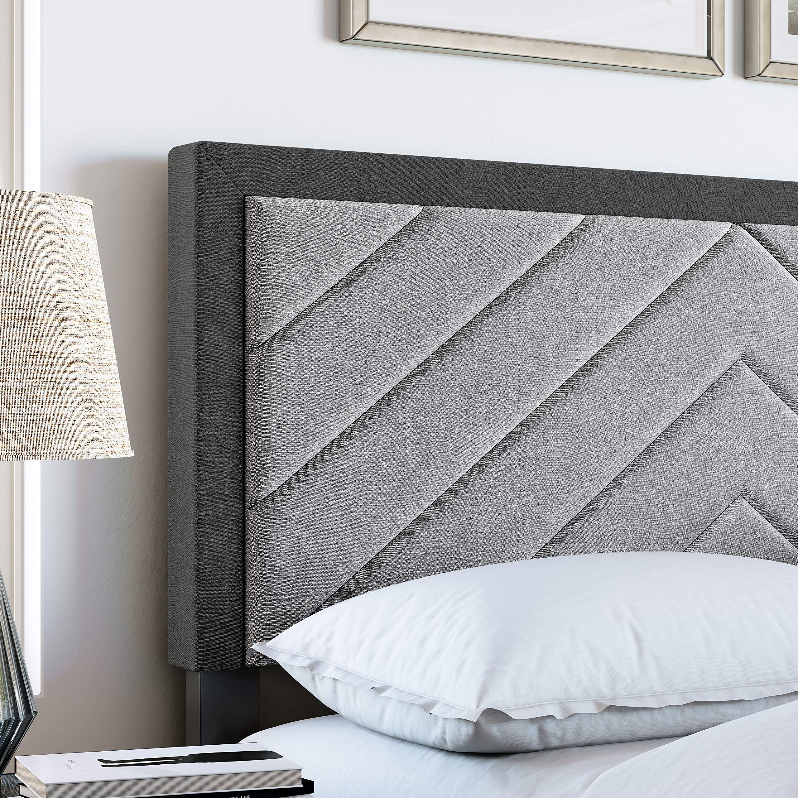 Boyd Sleep Barcelona Upholstered Platform Bed with Headboard and Durable Mattress Foundation with Strong 14 Wood Slat Supports, No BoxSpring Required: King, Black/Gray