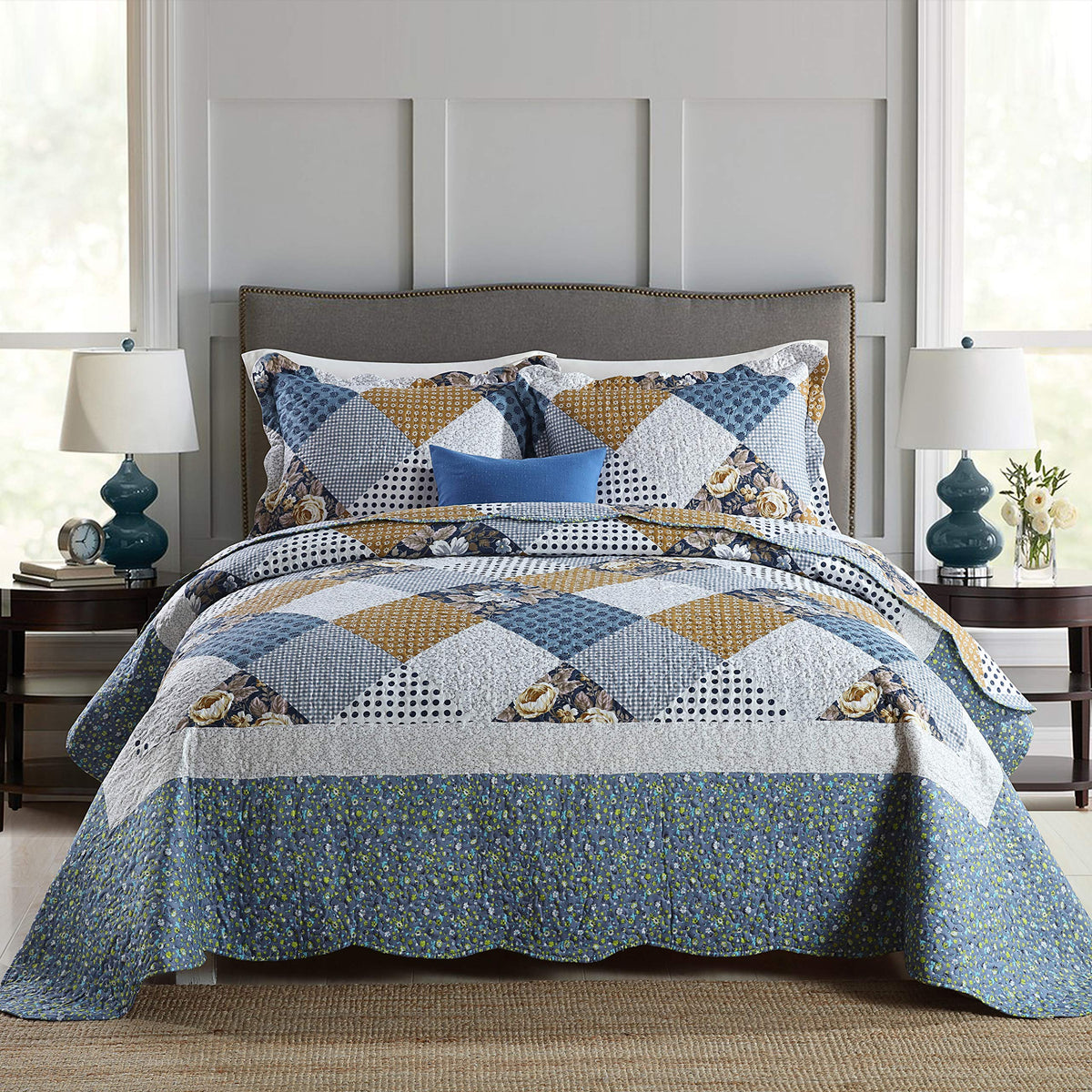 Travan 3-Piece King Bedspread Quilt Sets Patchwork Floral Oversized Reversible Soft Quilted Bedding Coverlet Set For All Seasons