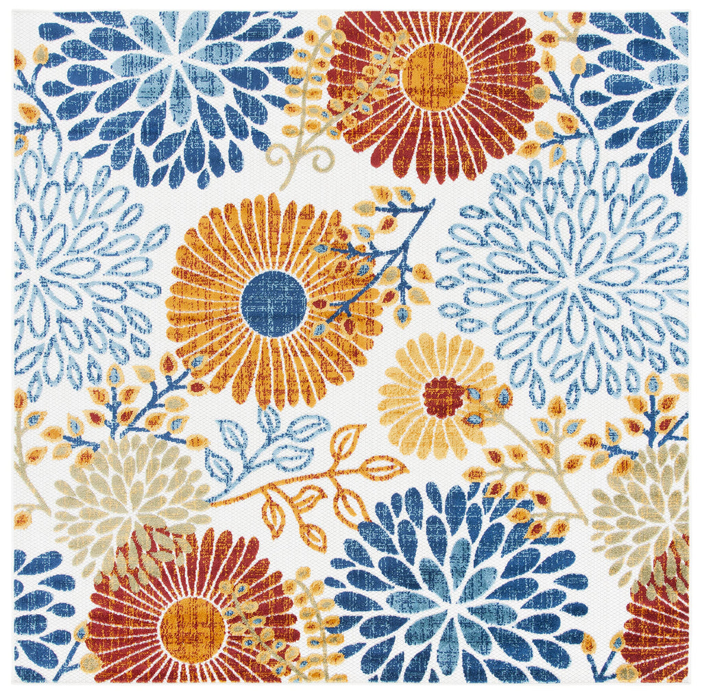 Safavieh Cabana Collection 4' Square Cream/Red Cbn832A Floral Indoor/ Outdoor Non-Shedding Easy Cleaning Patio Backyard Porch Deck Mudroom Area Rug