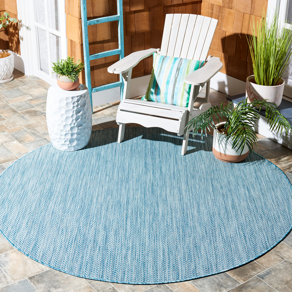SAFAVIEH Courtyard Collection 10' Round Aqua/Grey CY8022 Indoor/Outdoor Non-Shedding Easy Cleaning Patio Backyard Porch Deck Mud