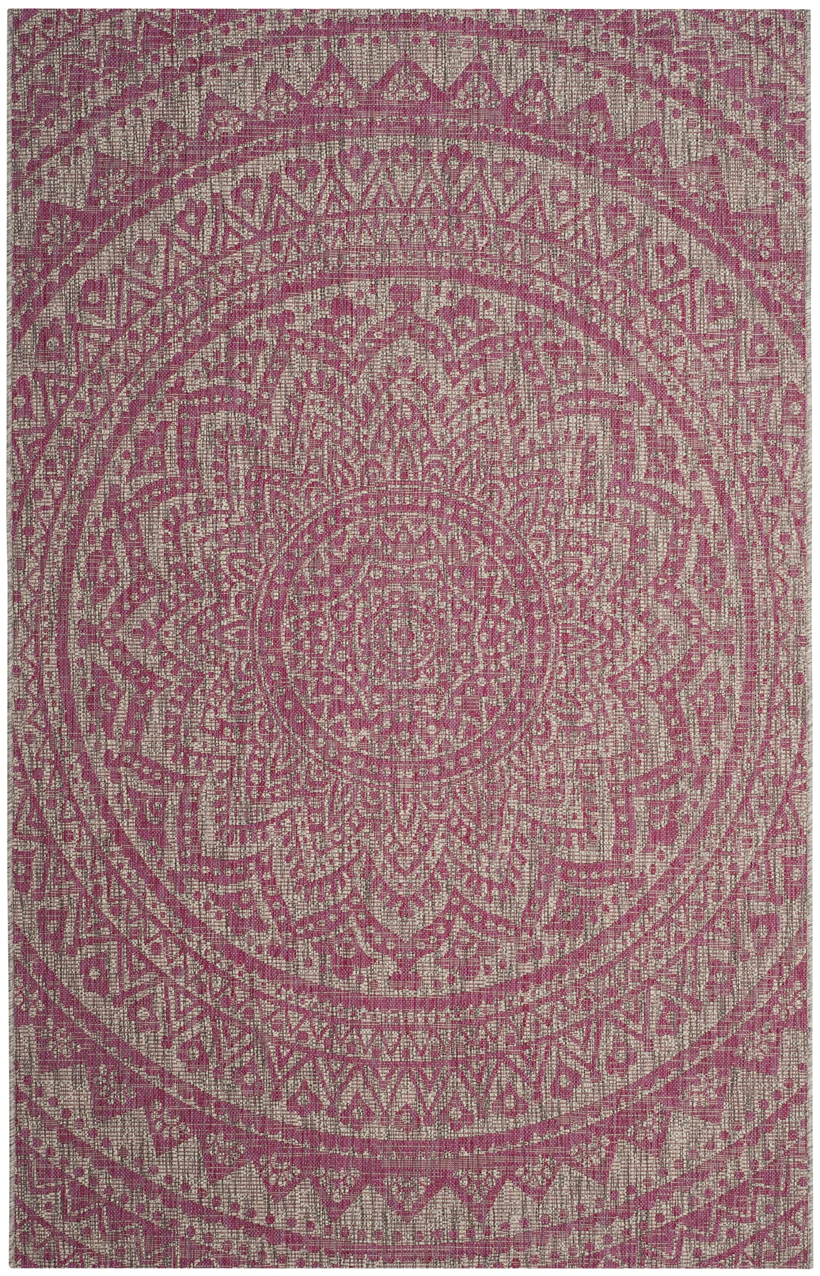 Safavieh Courtyard Collection 4' X 5'7' Light Grey/Fuchsia Cy8734 Indoor/ Outdoor Waterproof Easy Cleaning Patio Backyard Mudroom Accent Rug