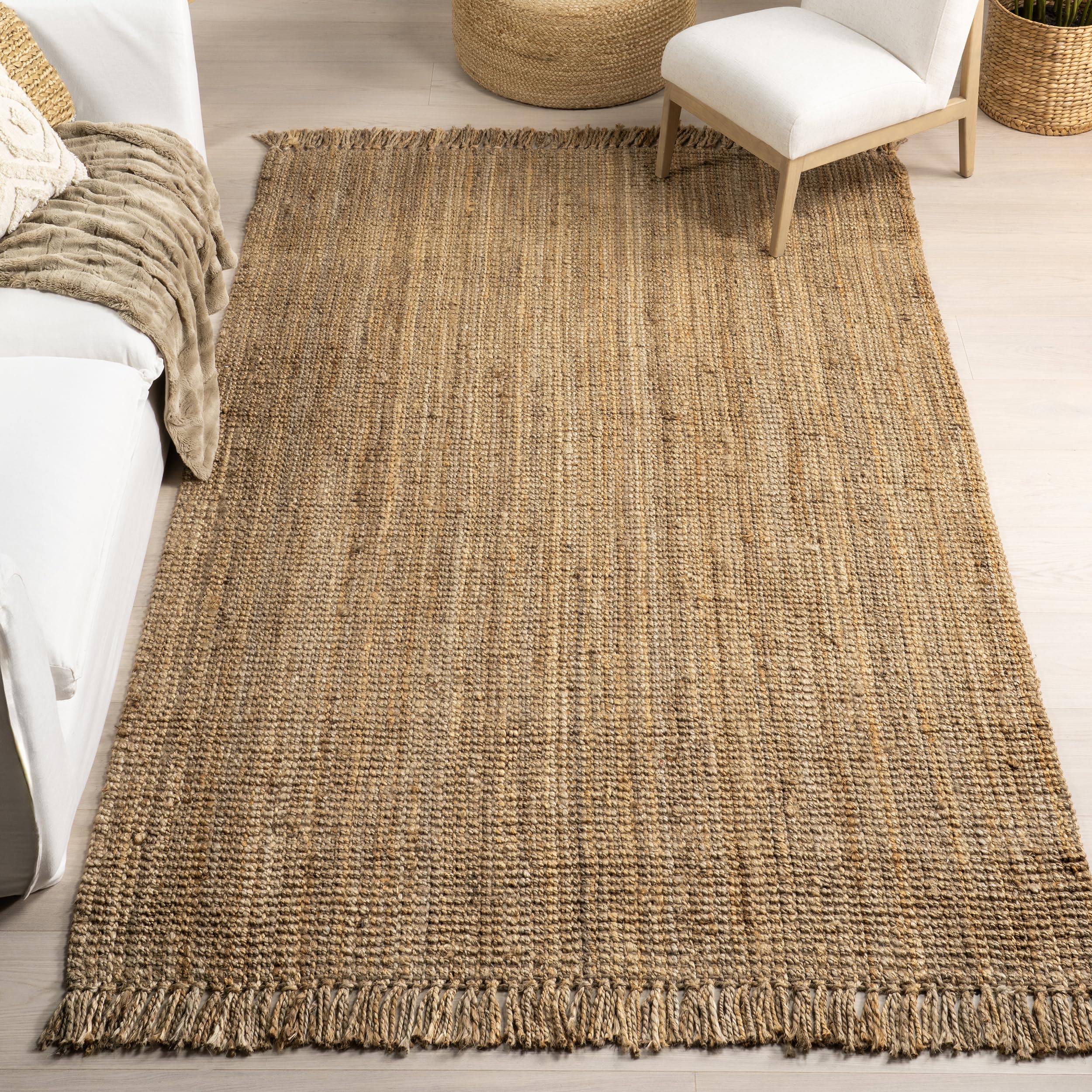 nuLOOM 4 Square Daniela Jute Tassel Hand Woven Area Rug, Natural, Solid Chunky Farmhouse Design, Natural Fiber, For Bedroom, Din