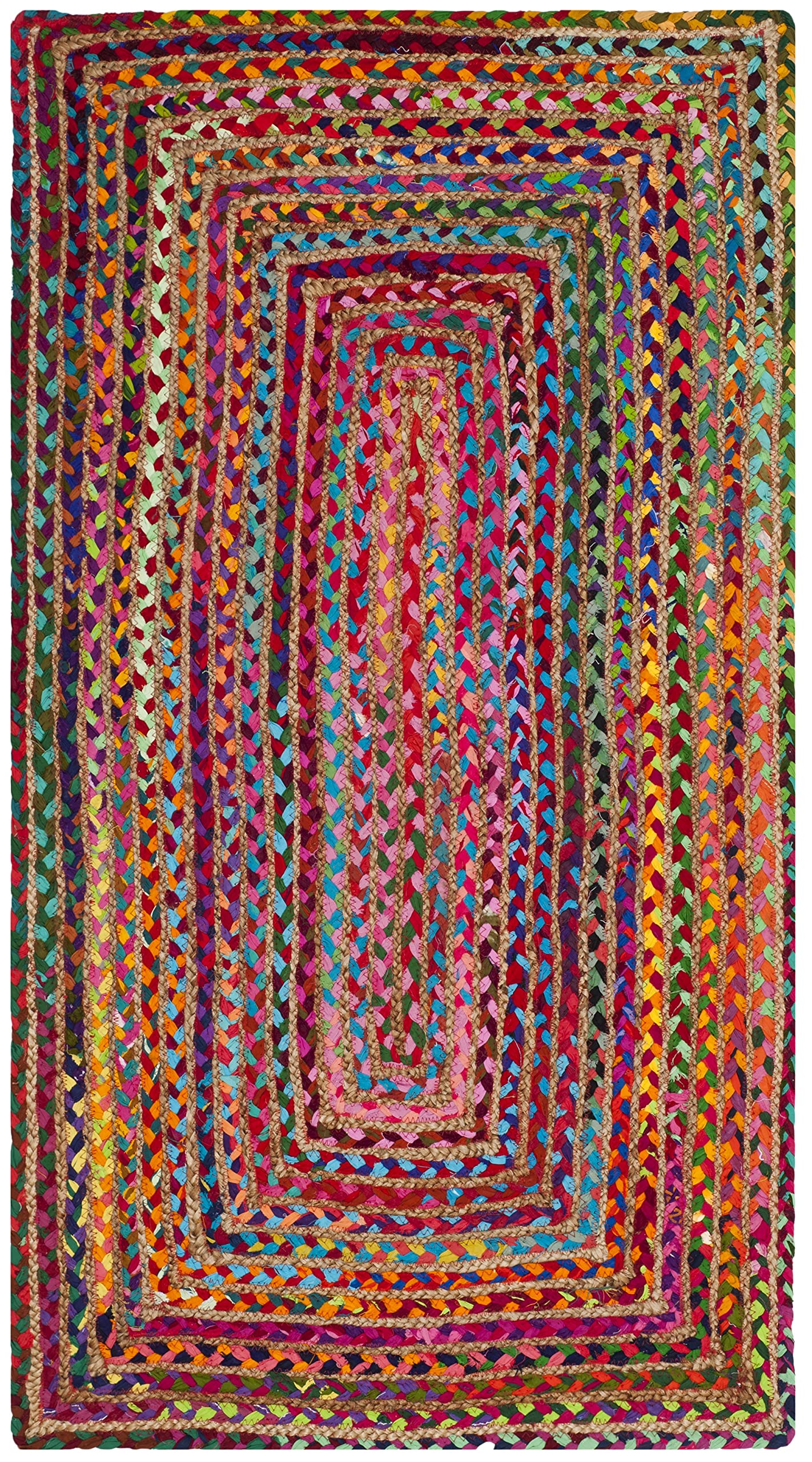 SAFAVIEH Cape Cod Collection Accent Rug - 2 x 3, Red & Multi, Handmade Boho Braided Jute & Cotton, Ideal for High Traffic Area