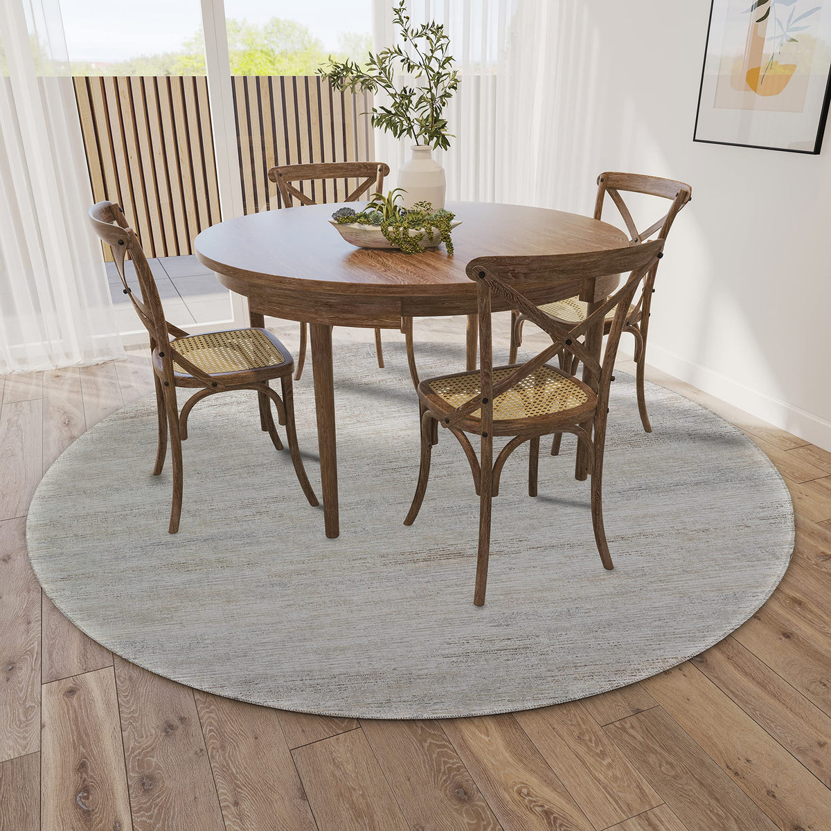 Addison Rugs Marston 8' X 8' Transitional Beige Indoor Outdoor Round Rug, Easy Clean, Machine Washable, Non Shedding, Bedroom, Living Room, Dining Room, Kitchen, Patio Rug