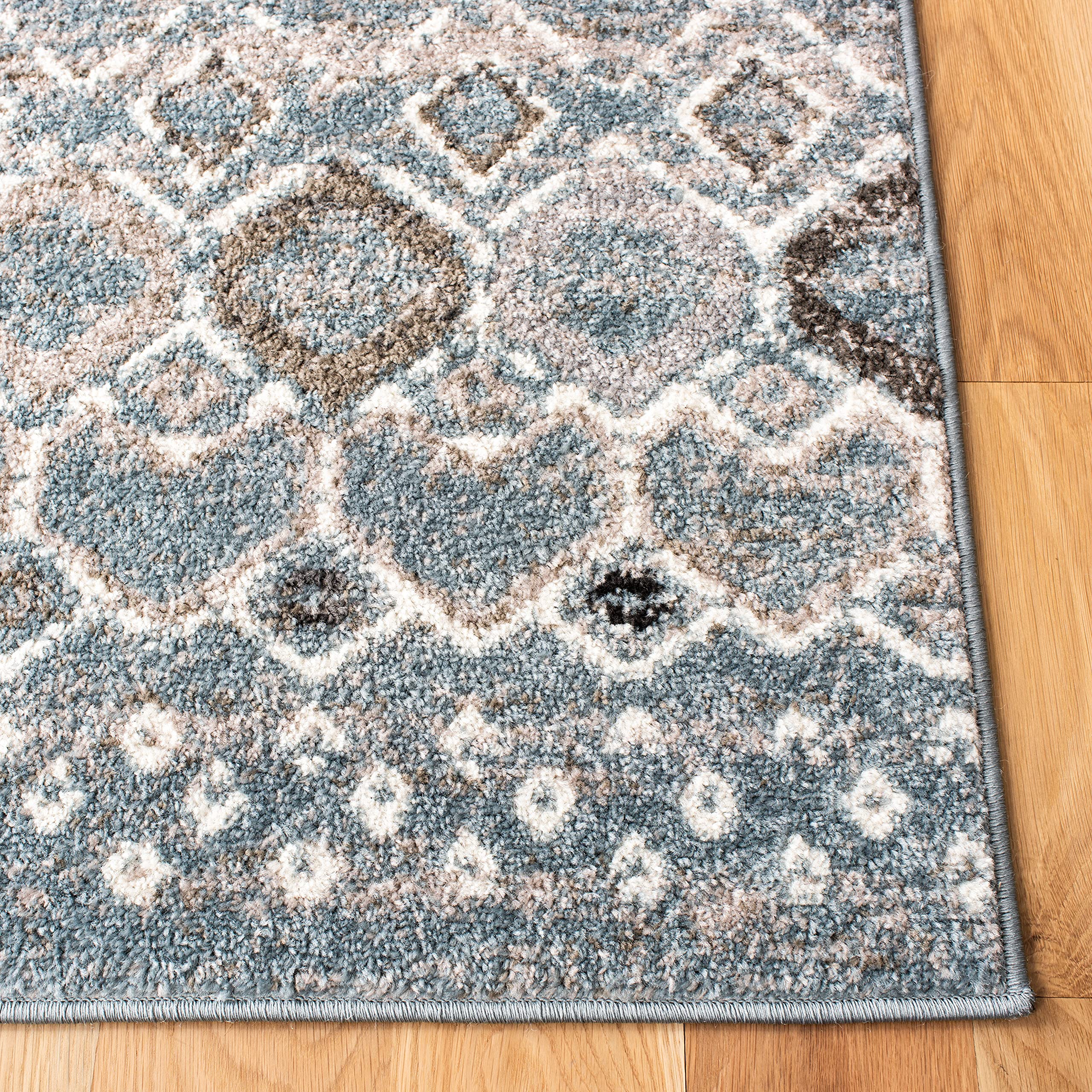 Safavieh Amsterdam Collection X-Large Area Rug - 11' X 15', Blue & Ivory, Moroccan Boho Design, Non-Shedding & Easy Care, Ideal
