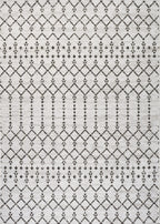 Jonathan Y Smb108I-5 Ourika Moroccan Geometric Textured Weave Indoor Outdoor Area Rug, Coastal, Traditional, Transitional Easy Cleaning,Bedroom,Kitchen,Backyard,Patio,Non Shedding, Cream/Black, 5 X 8