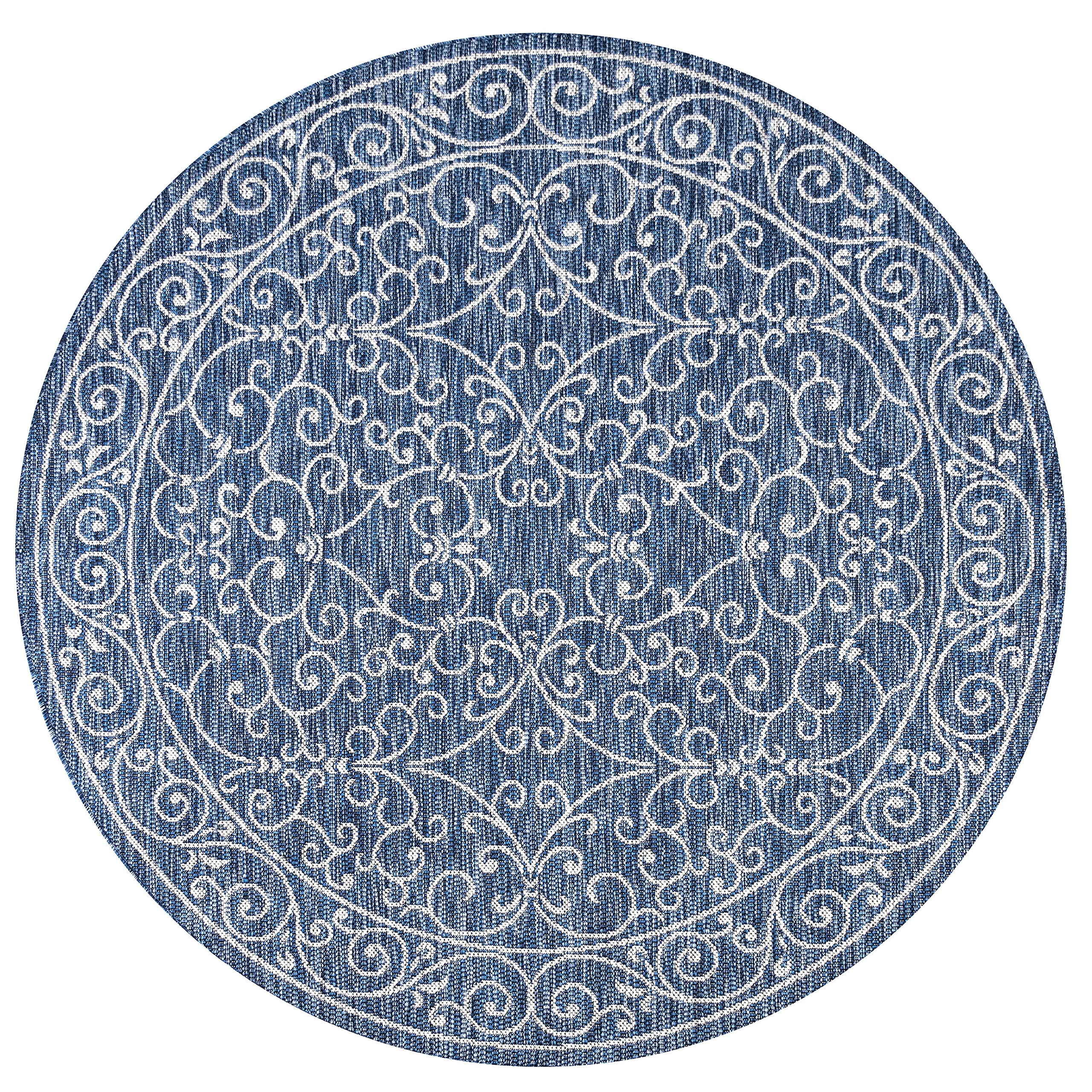 Jonathan Y Smb106D-5R Charleston Vintage Filigree Textured Weave Indoor Outdoor Area-Rug Classic Coastal Easy-Cleaning Bedroom Kitchen Backyard Patio Non Shedding, 5' Round, Navy/Gray