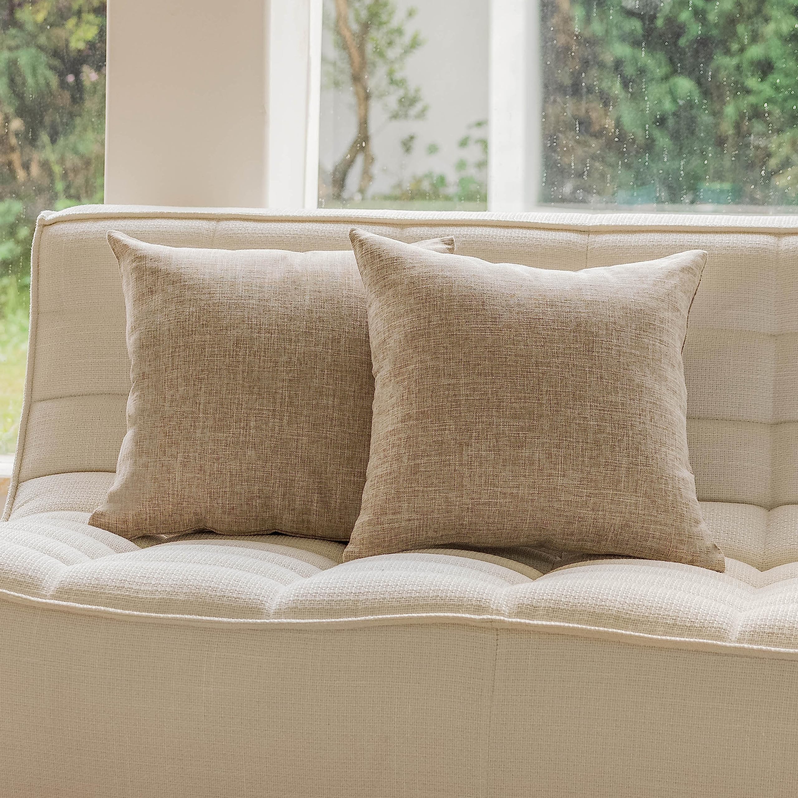 Home Brilliant Euro Shams Pillow Covers 26X26 Lined Linen Decorative Square Pillow Covers Neutral Decorative Pillowcases For Bed