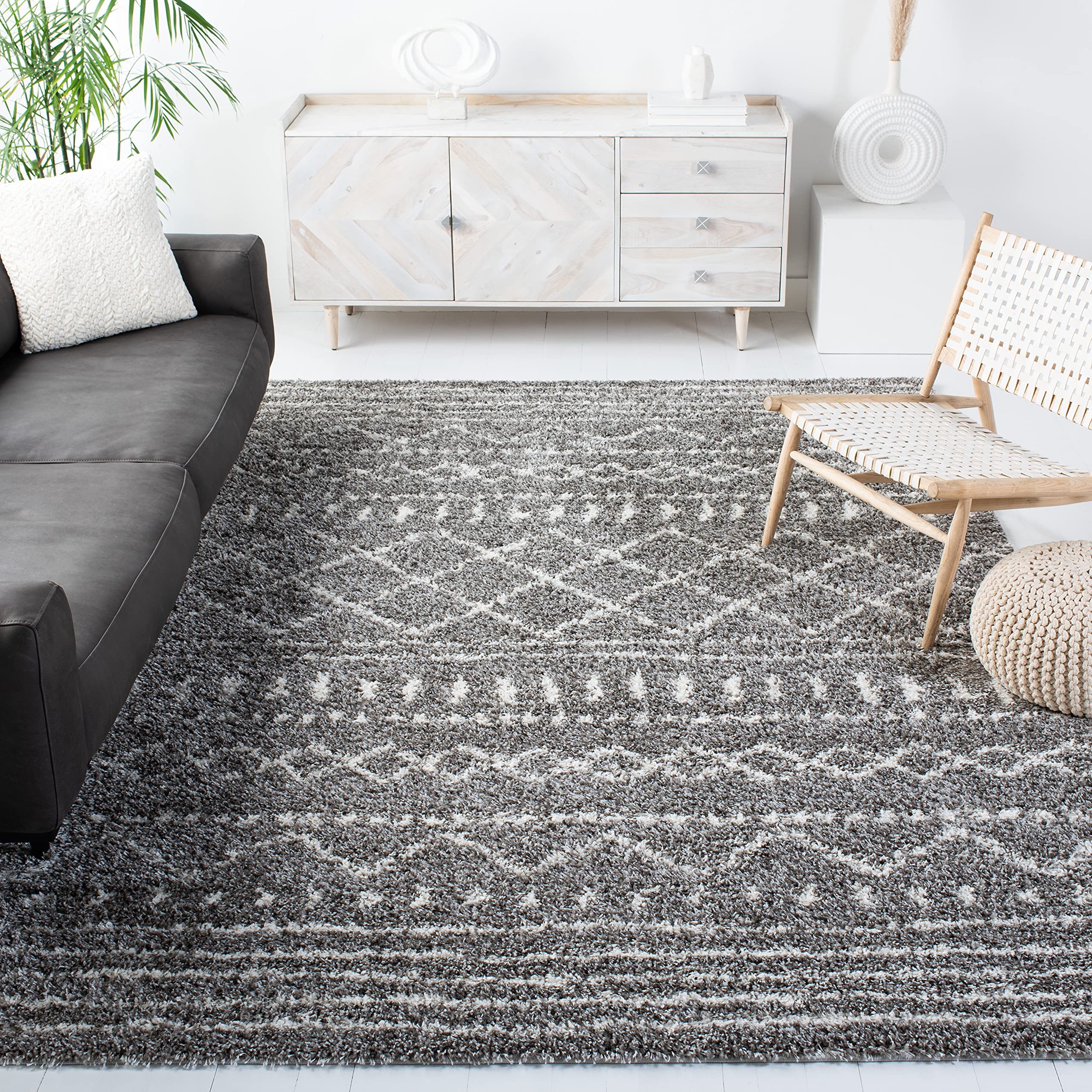 SAFAVIEH Arizona Shag Collection Area Rug - 10 x 14, Ivory & Slate, Moroccan Design, Non-Shedding, 1.6-inch Thick, Ideal for H