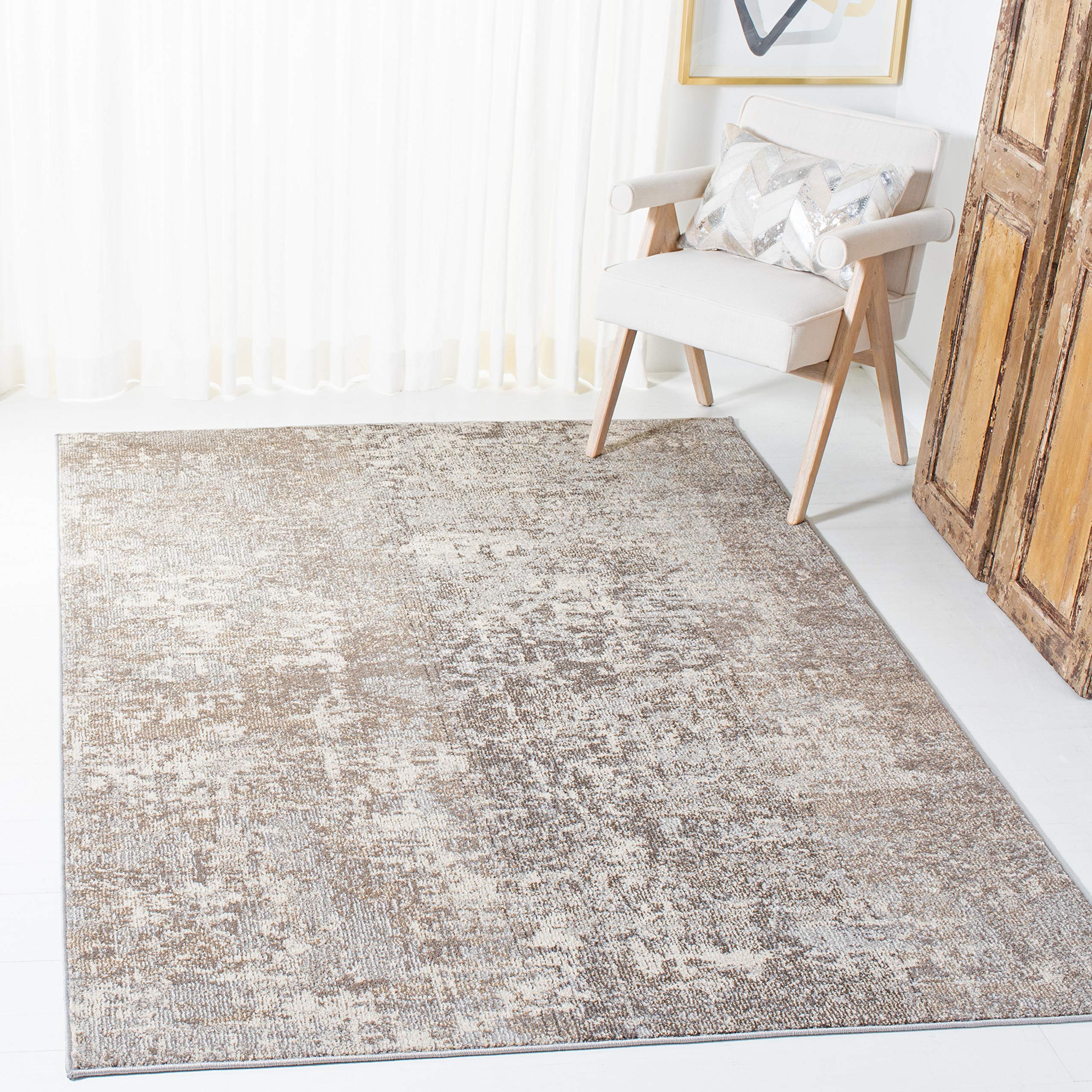 SAFAVIEH Madison Collection 4 Square GreyBeige MAD471G Modern Abstract Non-Shedding Entryway Living Room Foyer Bedroom Accent R