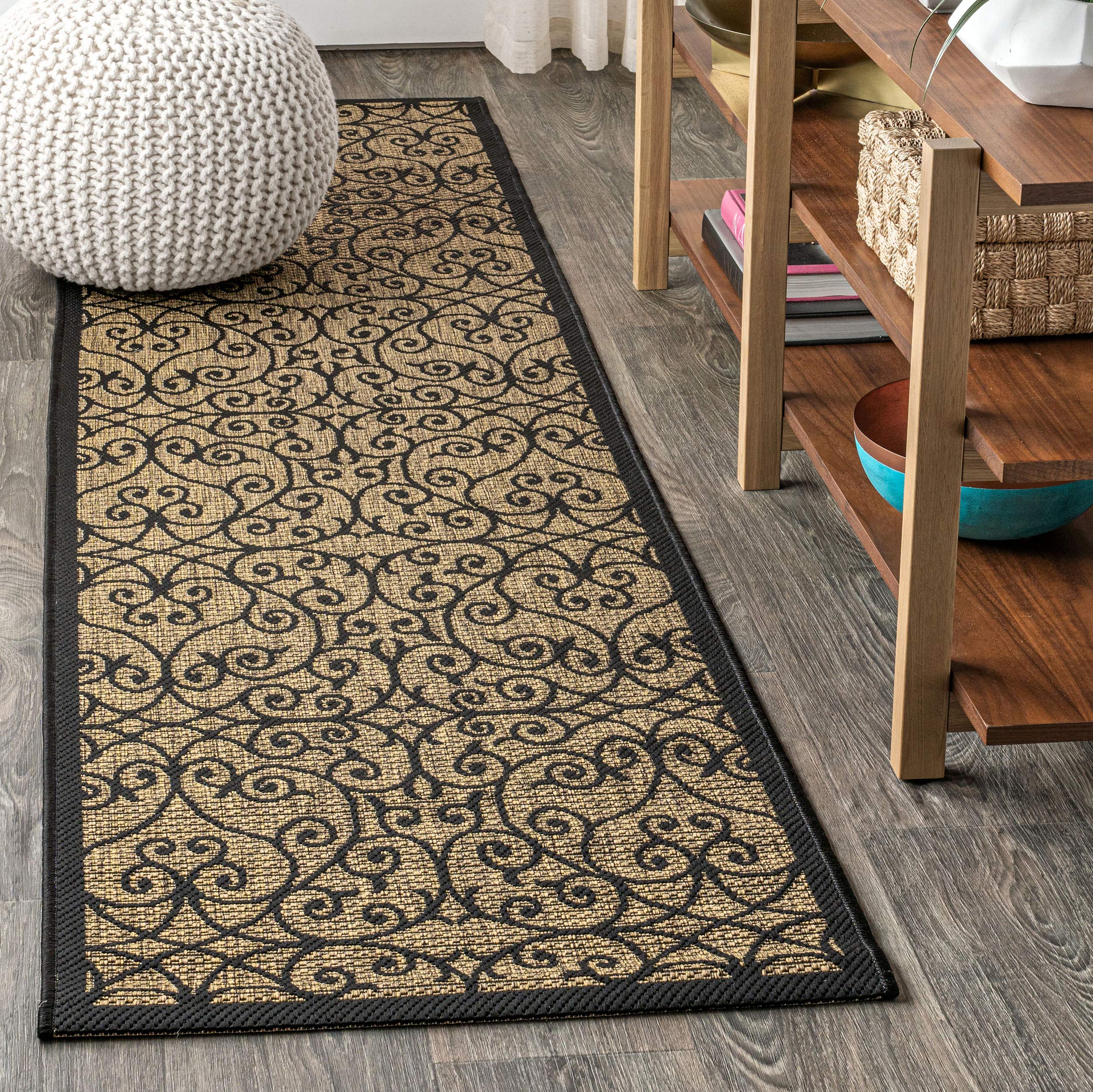 Jonathan Y Smb107A-220 Madrid Vintage Filigree Textured Weave Indoor/Outdoor Runner Rug, Classic, Traditional, Coastal For Bedro