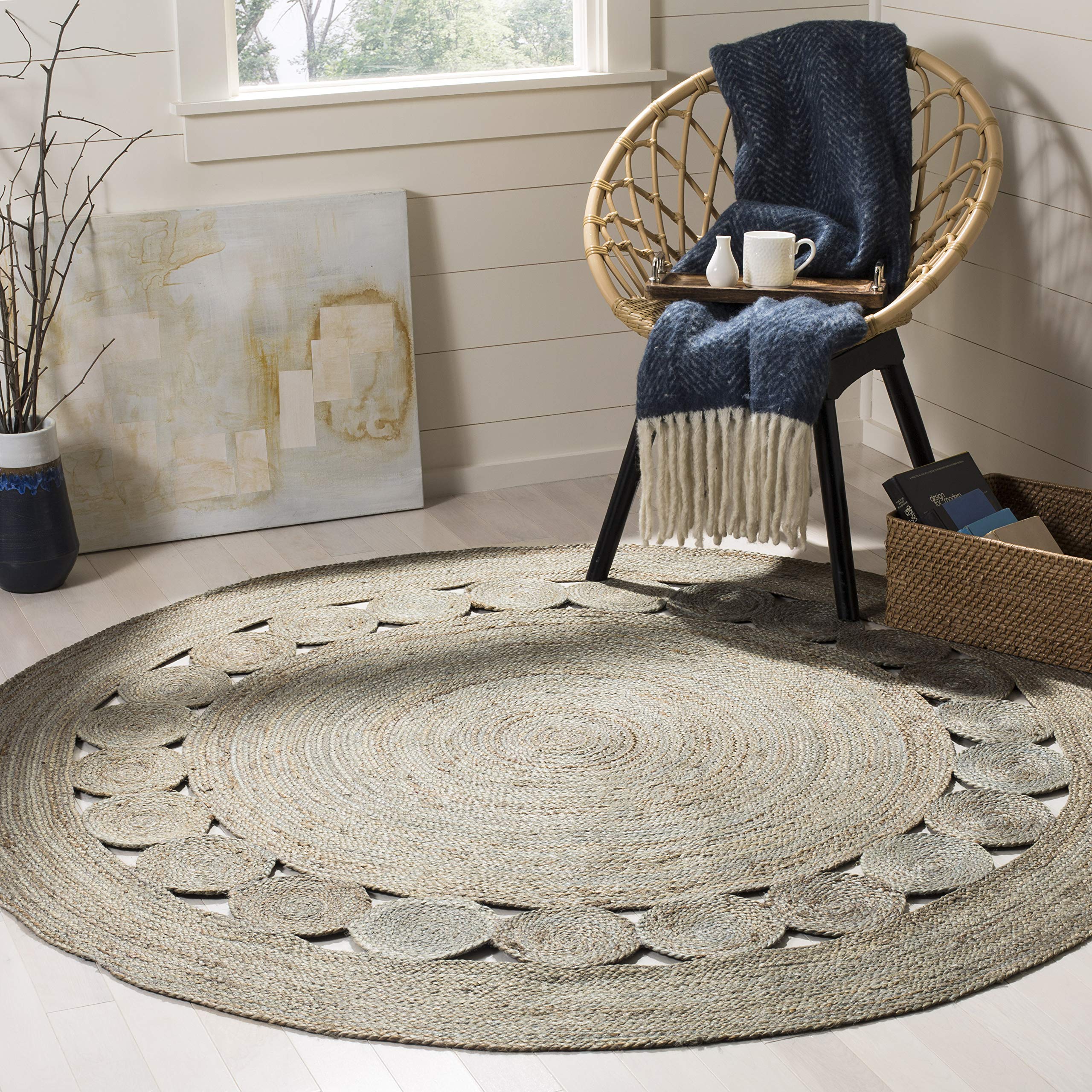 SAFAVIEH Natural Fiber Collection Area Rug - 11 Round, Grey, Handmade Boho Charm Farmhouse Jute, Ideal for High Traffic Areas i