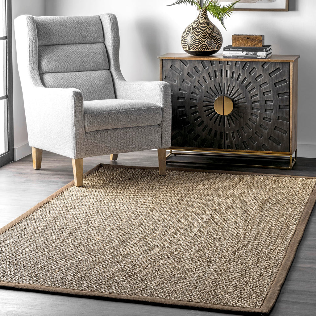 nuLOOM 4x6 Elijah Seagrass Area Rug, Brown, Solid Farmhouse Style, Cotton Bordered, Basketweave, Natural Fiber, For Bedroom, Din