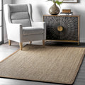 nuLOOM 4x6 Elijah Seagrass Area Rug, Brown, Solid Farmhouse Style, Cotton Bordered, Basketweave, Natural Fiber, For Bedroom, Din