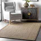 nuLOOM 4x6 Elijah Seagrass Area Rug, Brown, Solid Farmhouse Style, Cotton Bordered, Basketweave, Natural Fiber, For Bedroom, Din