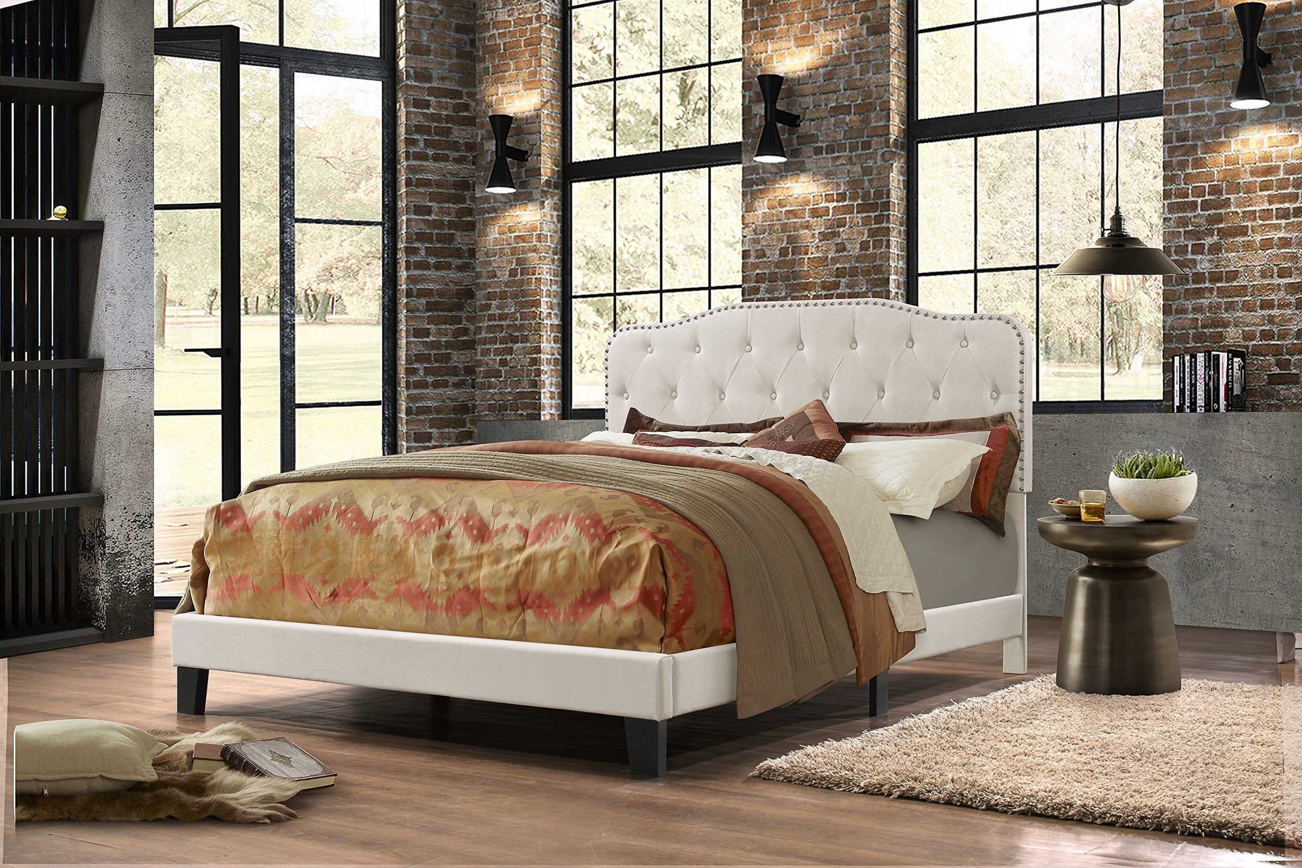 Best Quality Furniture Upholstered Panel Bed, Fog Beige, Twin