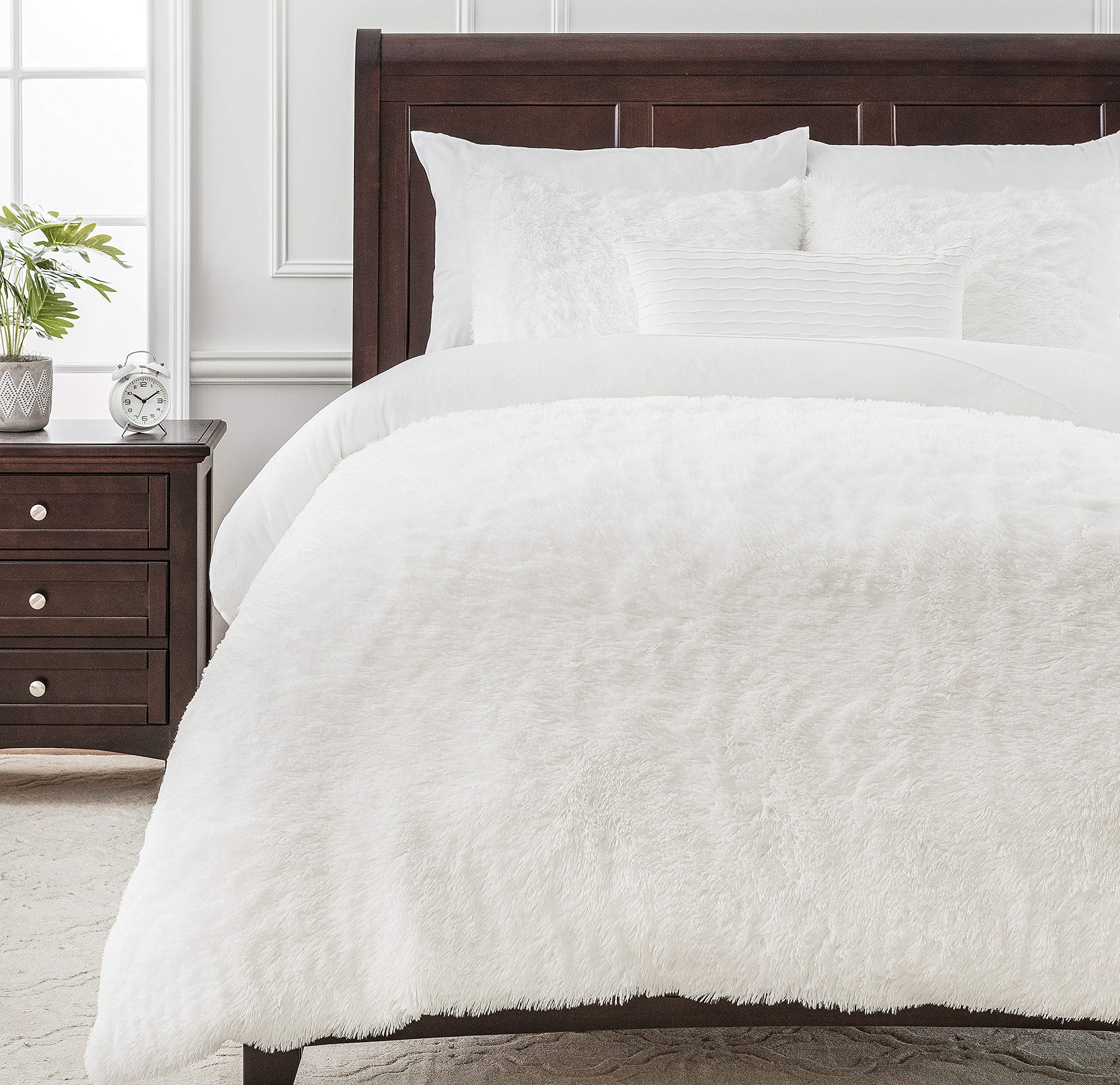Chanasya Premium Long Fur Duvet Cover Set - Faux Fur & Minky Blanket Duvet Cover (104    X 90   ) & 2 Pillow Shams (20    X 36