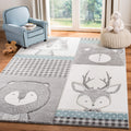 SAFAVIEH Carousel Kids Collection Area Rug - 67 x 9, Grey & Ivory, Animal Design, Non-Shedding & Easy Care, Ideal for High Tra