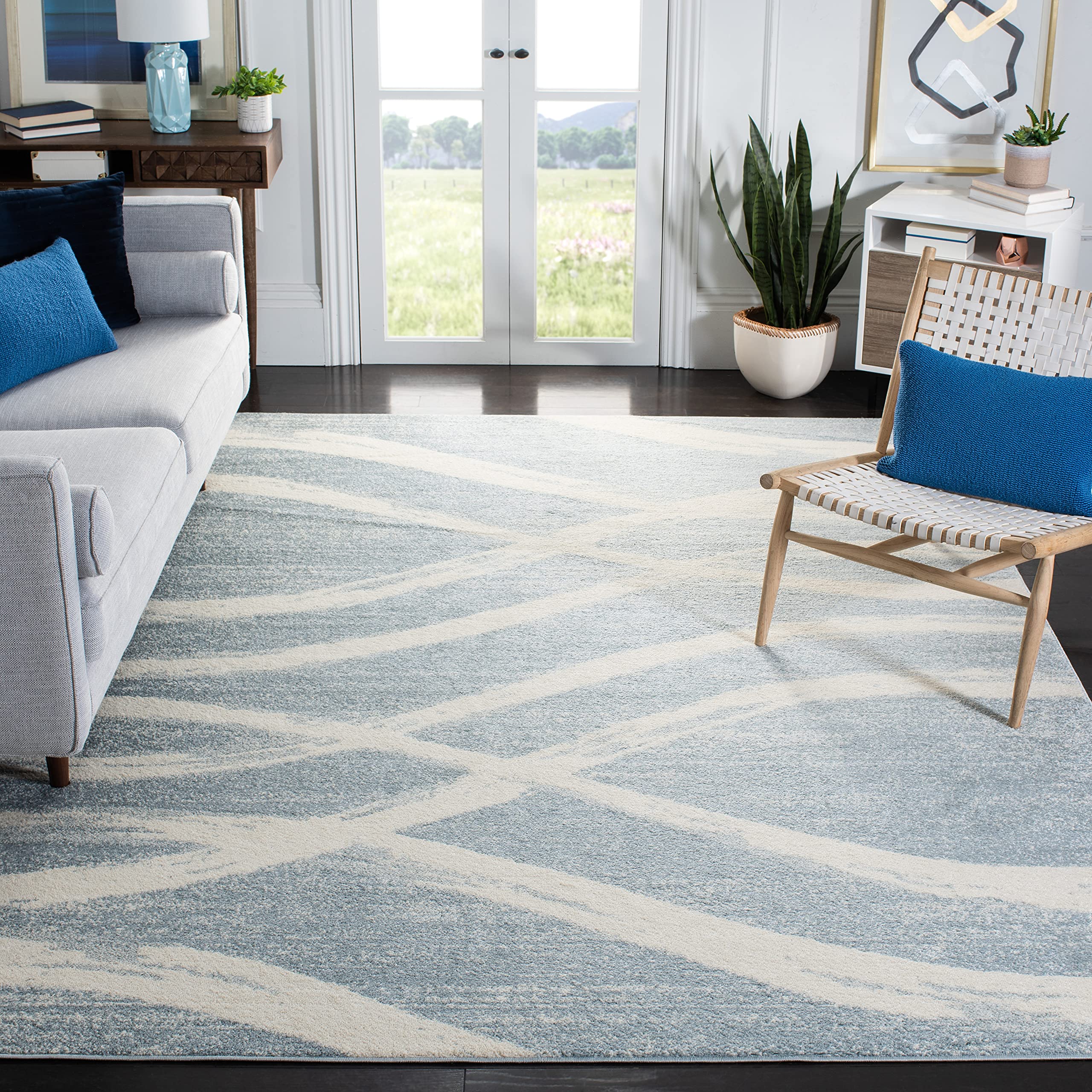 SAFAVIEH Adirondack Collection Area Rug - 9 x 12, Cream & Slate, Modern Wave Distressed Design, Non-Shedding & Easy Care, Idea
