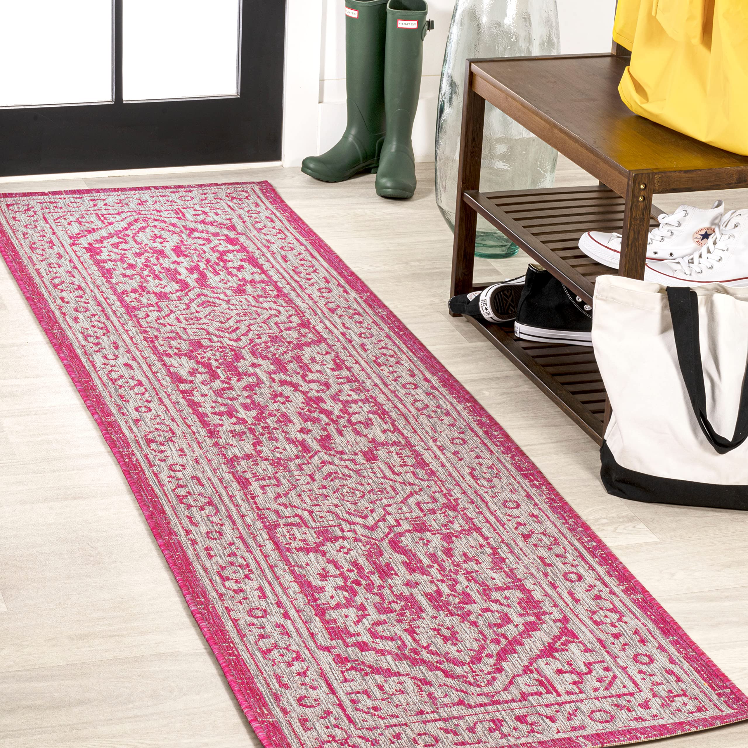 Jonathan Y Smb101G-28 Sinjuri Medallion Textured Weave Indoor Outdoor Area Rug, Coastal, Traditional, Transitional Easy Cleaning