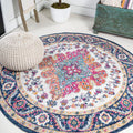 JONATHAN Y BMF106A-9R Bohemian Flair Boho Vintage Medallion Blue/Multi 9 Round Area Rug for Bedroom, Kitchen, Living Room, Offi