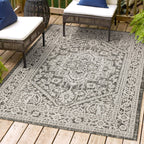 Jonathan Y Smb101D-4 Sinjuri Medallion Textured Weave Indoor/Outdoor Gray/Black 4 Ft. X 6 Ft. Area-Rug, Coastal,Easy-Cleaning,Forhightraffic,Kitchen,Livingroom,Backyard, Non Shedding