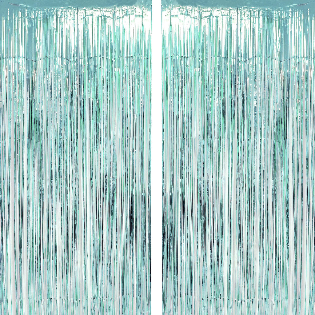 Blue Tinsel Foil Fringe Curtains Under The Sea Baby Shower Birthday Photo Backdrops Wedding Happy New Years Christmas Party Deco