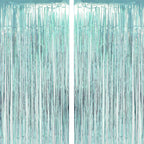 Blue Tinsel Foil Fringe Curtains Under The Sea Baby Shower Birthday Photo Backdrops Wedding Happy New Years Christmas Party Deco