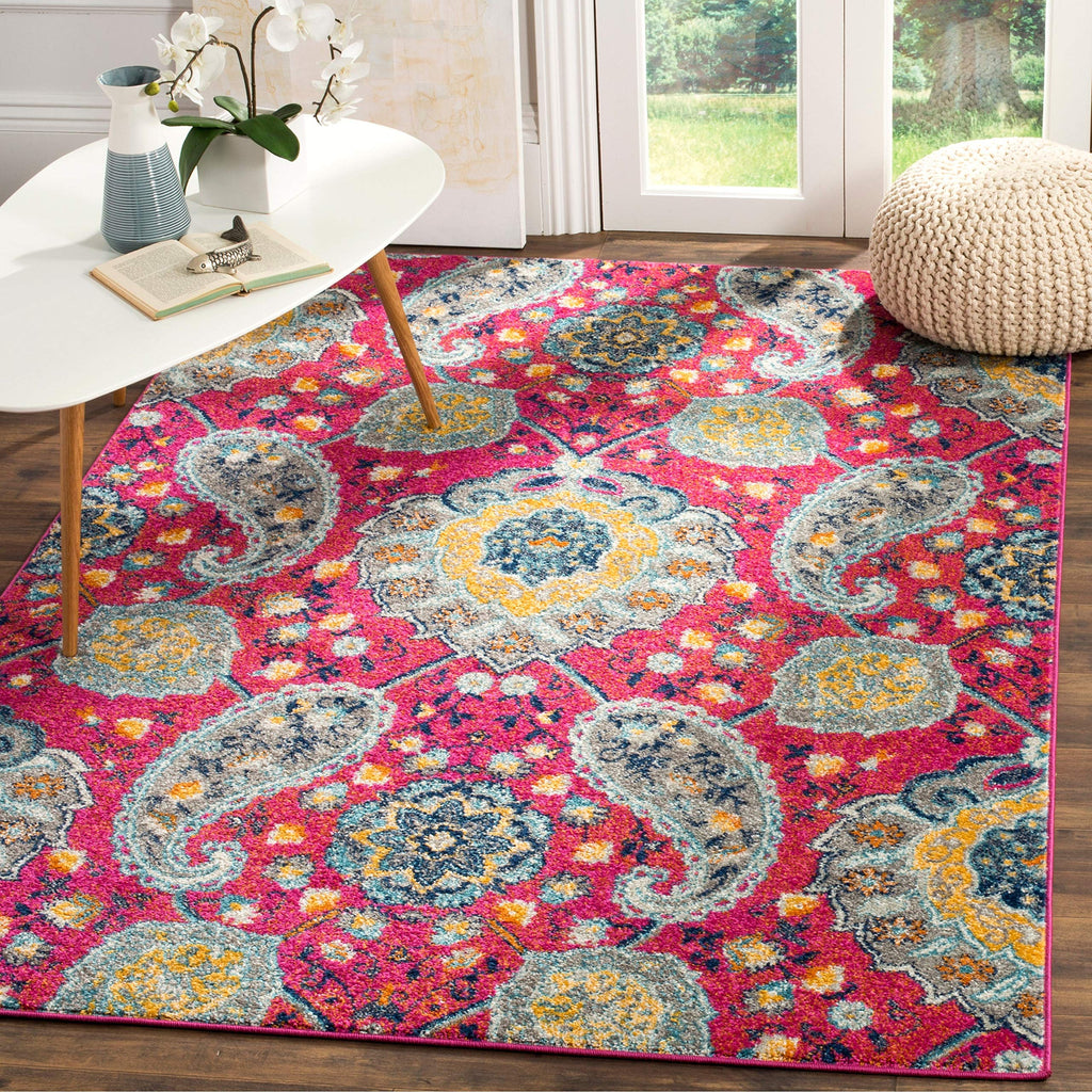 Safavieh Madison Collection Runner Rug - 2'3'' X 14', Fuchsia & Gold, Boho Chic Glam Paisley Design, Non-Shedding & Easy Care, I