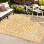 Jonathan Y Smb104G-5 Malta Bohemian Medallion Textured Weave Indoor Outdoor Area-Rug, Coastal Traditional Transitional Easy-Cleaning,Bedroom,Kitchen,Backyard,Patio,Non Shedding, 5 X 8, Yellow/Cream