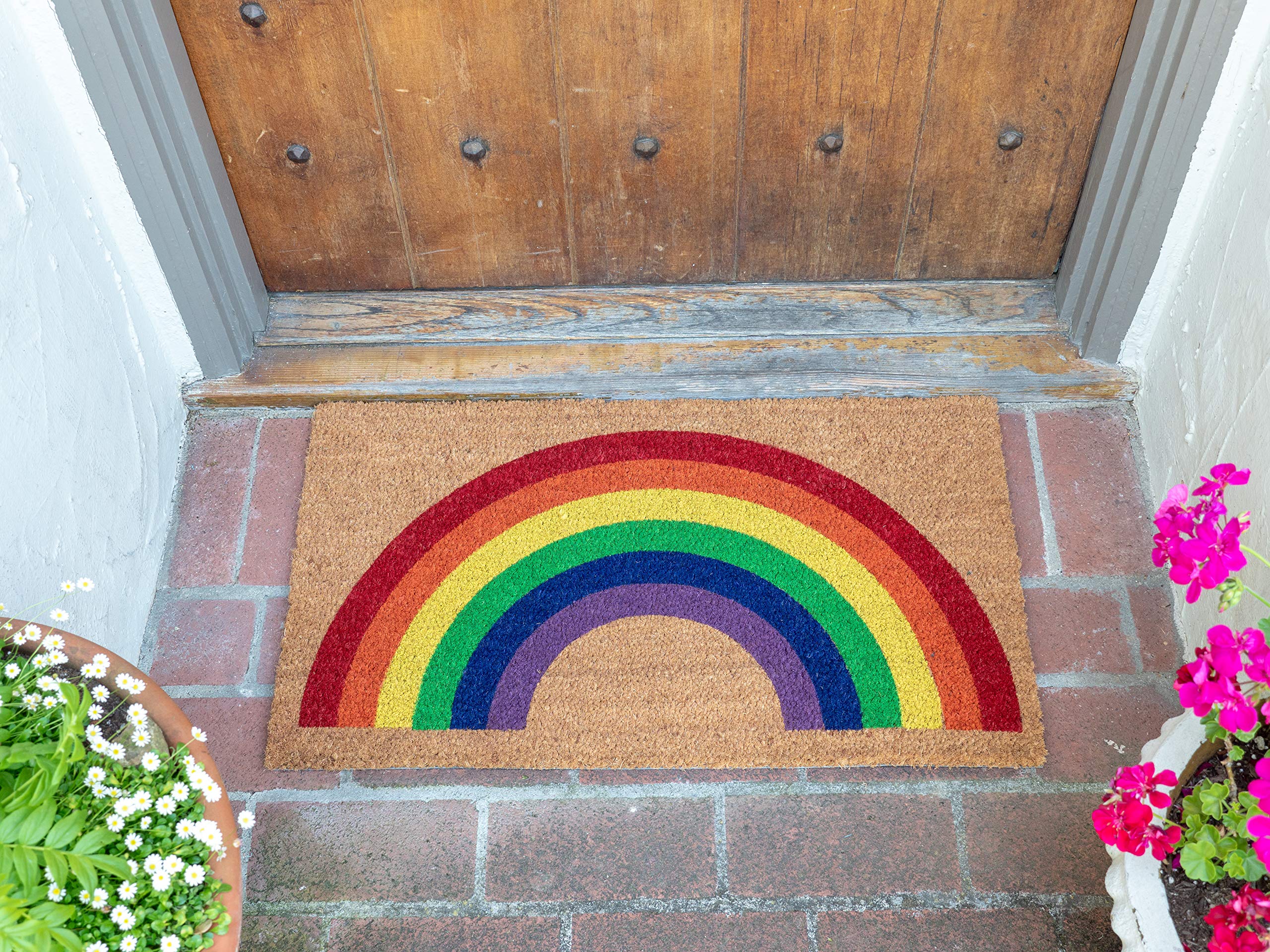 Kaf Home New Coir Doormat, Heavy-Duty, Weather Resistant, Non-Slip Pvc Backing, Indoor And Outdoor Use, Rainbow