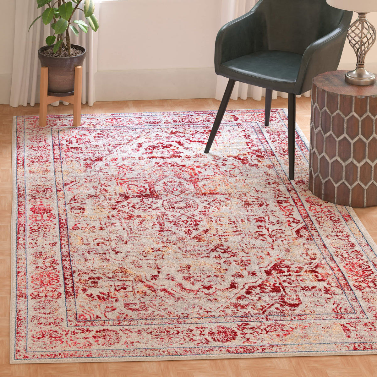 SAFAVIEH Brentwood Collection 5'3'' x 7'6'' Ivory/Red BNT832C Medallion Distressed Non-Shedding Living Room Bedroom Dining Home 