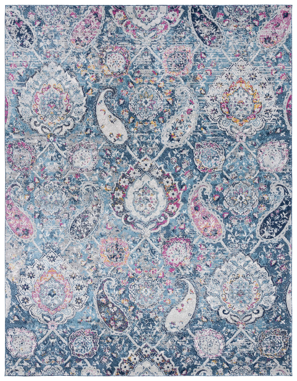 Safavieh Madison Collection Area Rug - 8' X 10', Blue & Grey, Boho Chic Glam Paisley Design, Non-Shedding & Easy Care, Ideal For